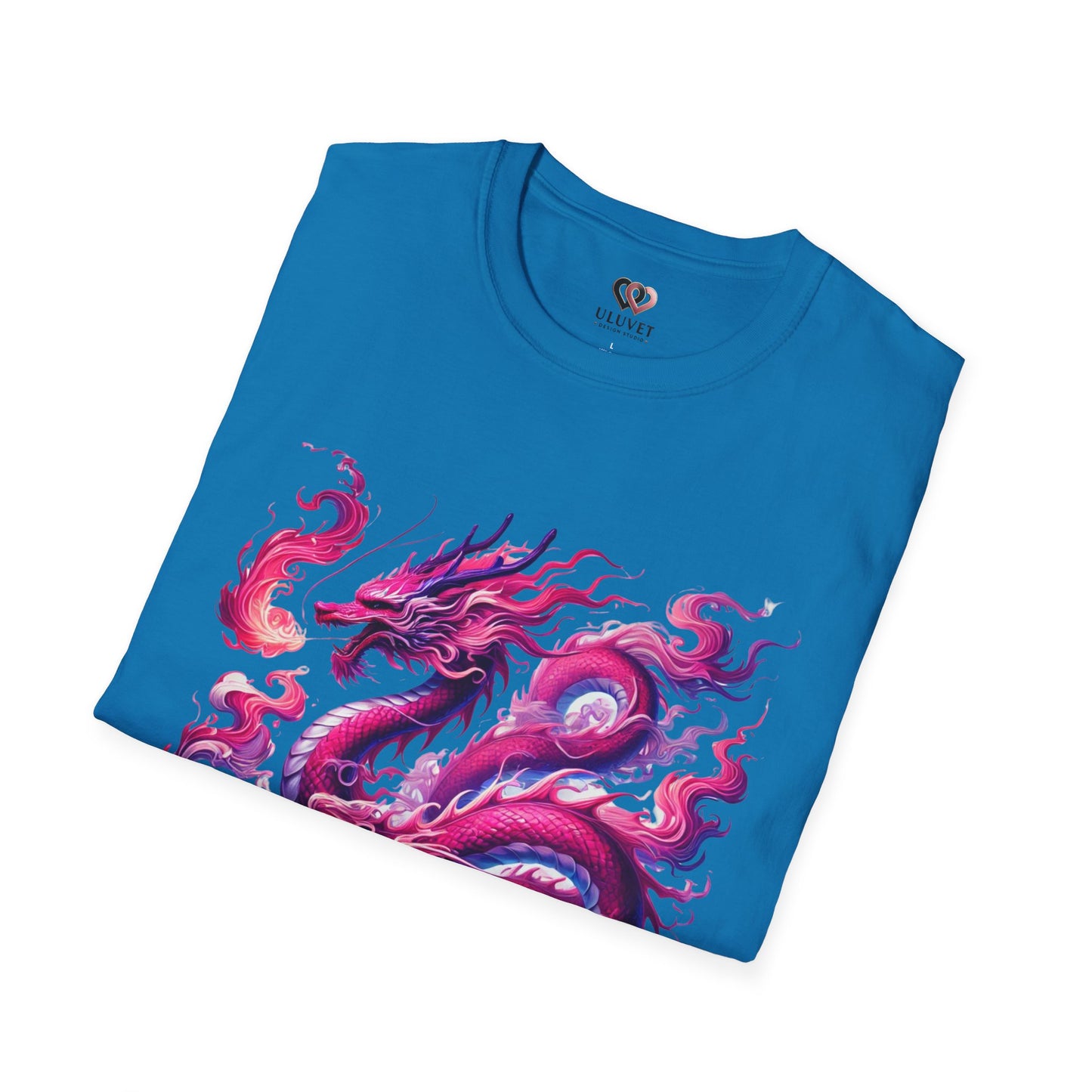 Pink Dragon Unisex Softstyle T-Shirt, Dragon Lover Tee, Mythical Creature Shirt, Fantasy Graphic Top, Cute Magical Animal Apparel