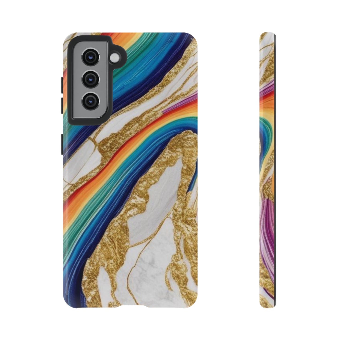 Colorful Marble Phone Case with Rainbow Design, Tough Phone Cover, Customizable Gift, Trendy Cell Accessories, Unique Style