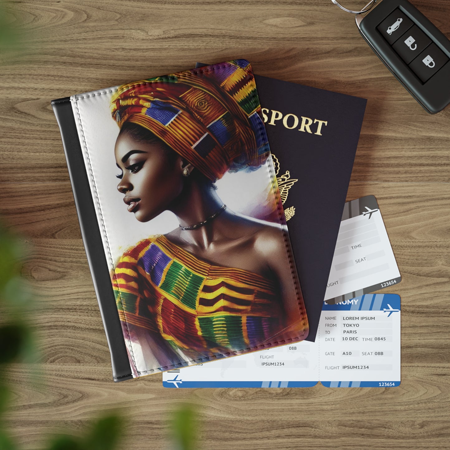 African Woman Portrait Passport Cover | Kente Headwrap Travel Accessory
