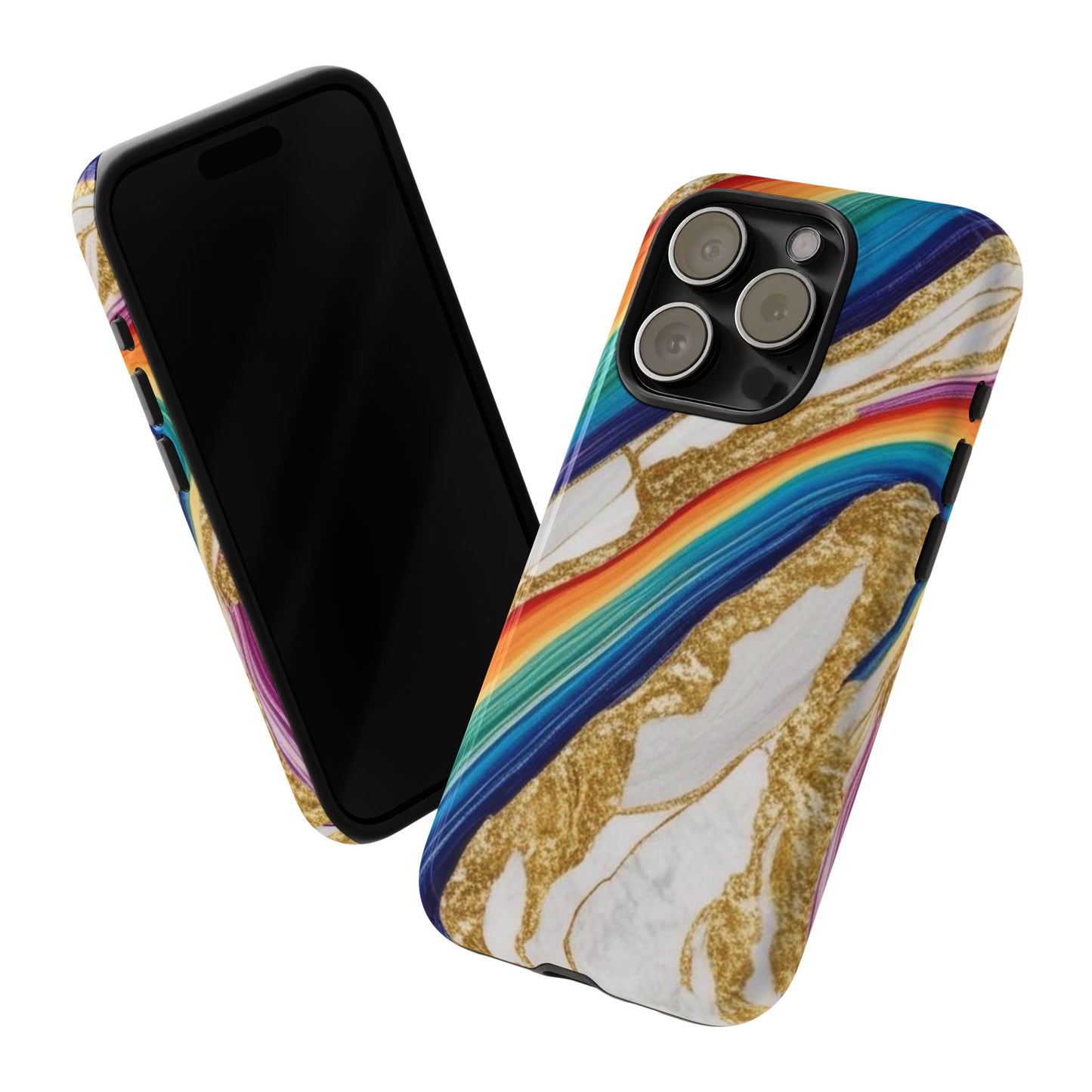 Colorful Marble Phone Case with Rainbow Design, Tough Phone Cover, Customizable Gift, Trendy Cell Accessories, Unique Style