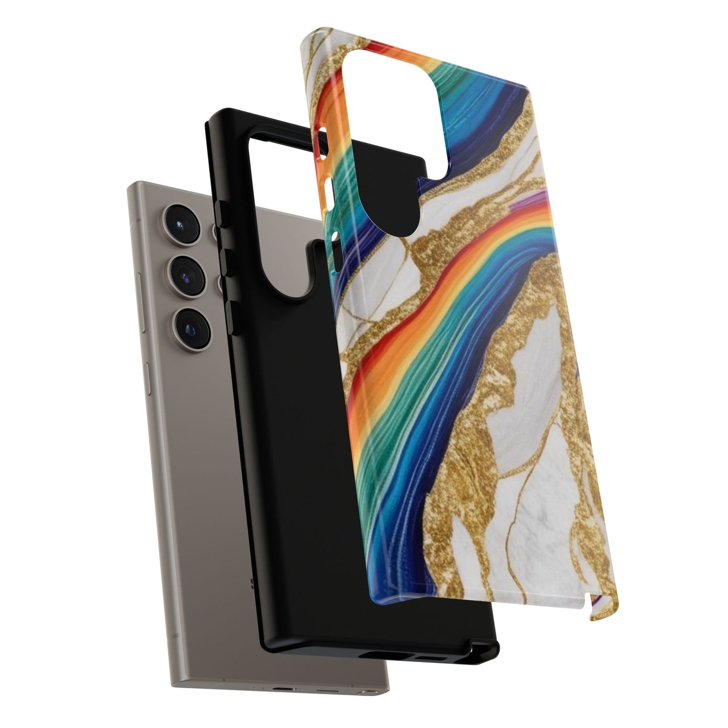 Colorful Marble Phone Case with Rainbow Design, Tough Phone Cover, Customizable Gift, Trendy Cell Accessories, Unique Style
