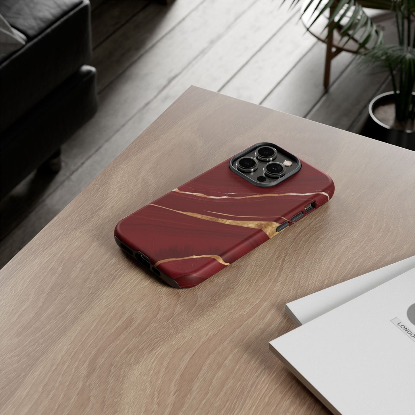Elegant Red Marble Phone Case - Tough Cases, Stylish Phone Cover, Gift for Her, Luxe Cellphone Protection, Modern Accessories