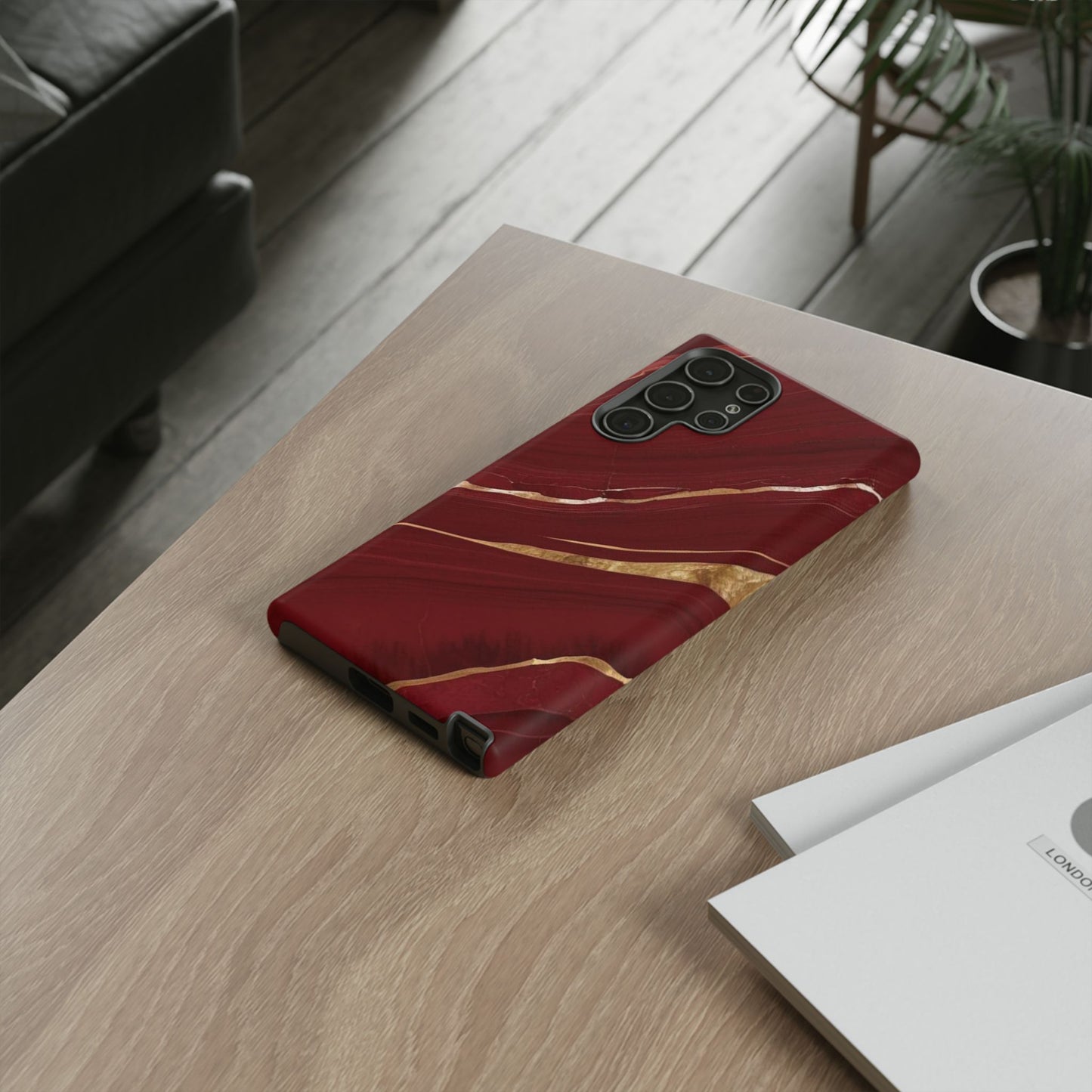 Elegant Red Marble Phone Case - Tough Cases, Stylish Phone Cover, Gift for Her, Luxe Cellphone Protection, Modern Accessories