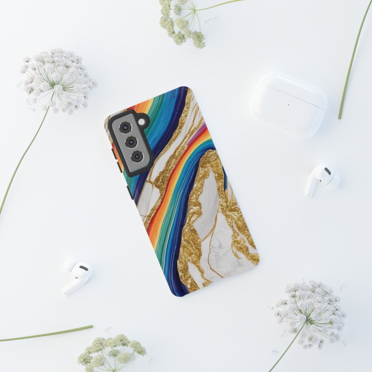Colorful Marble Phone Case with Rainbow Design, Tough Phone Cover, Customizable Gift, Trendy Cell Accessories, Unique Style