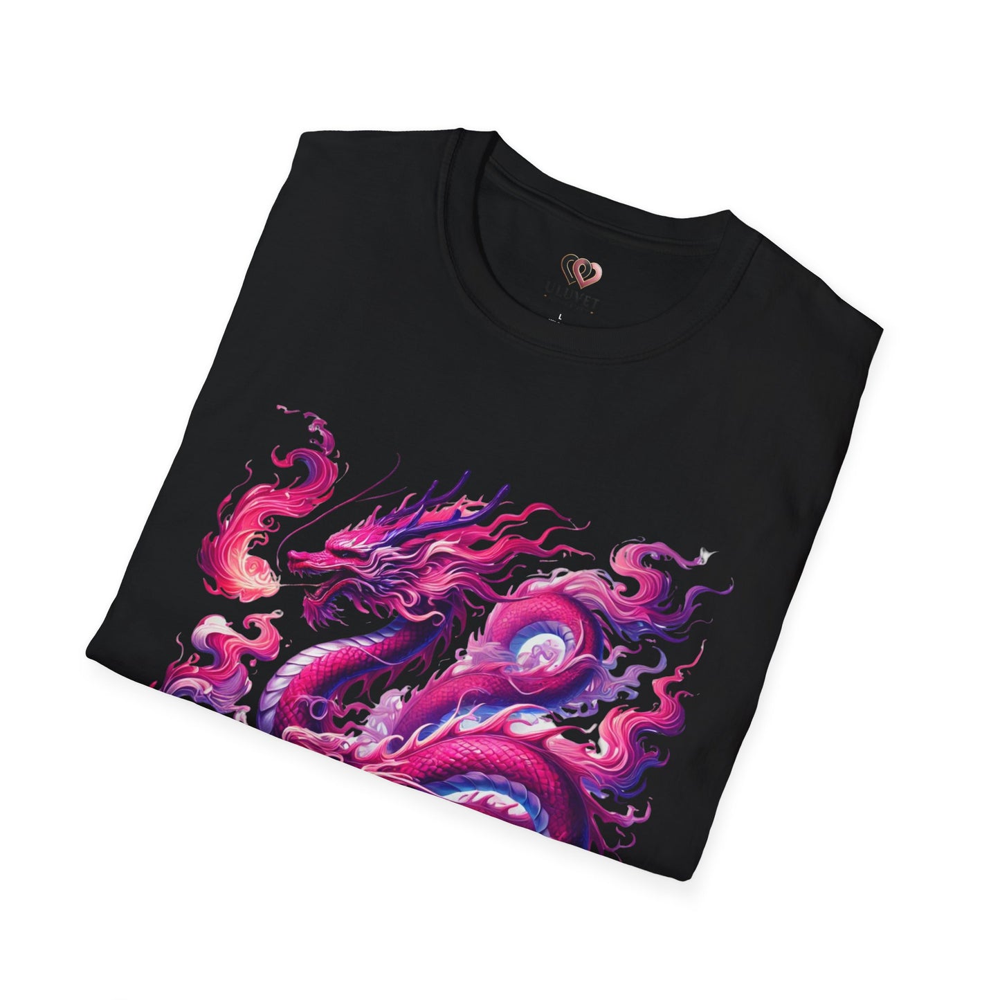 Pink Dragon Unisex Softstyle T-Shirt, Dragon Lover Tee, Mythical Creature Shirt, Fantasy Graphic Top, Cute Magical Animal Apparel