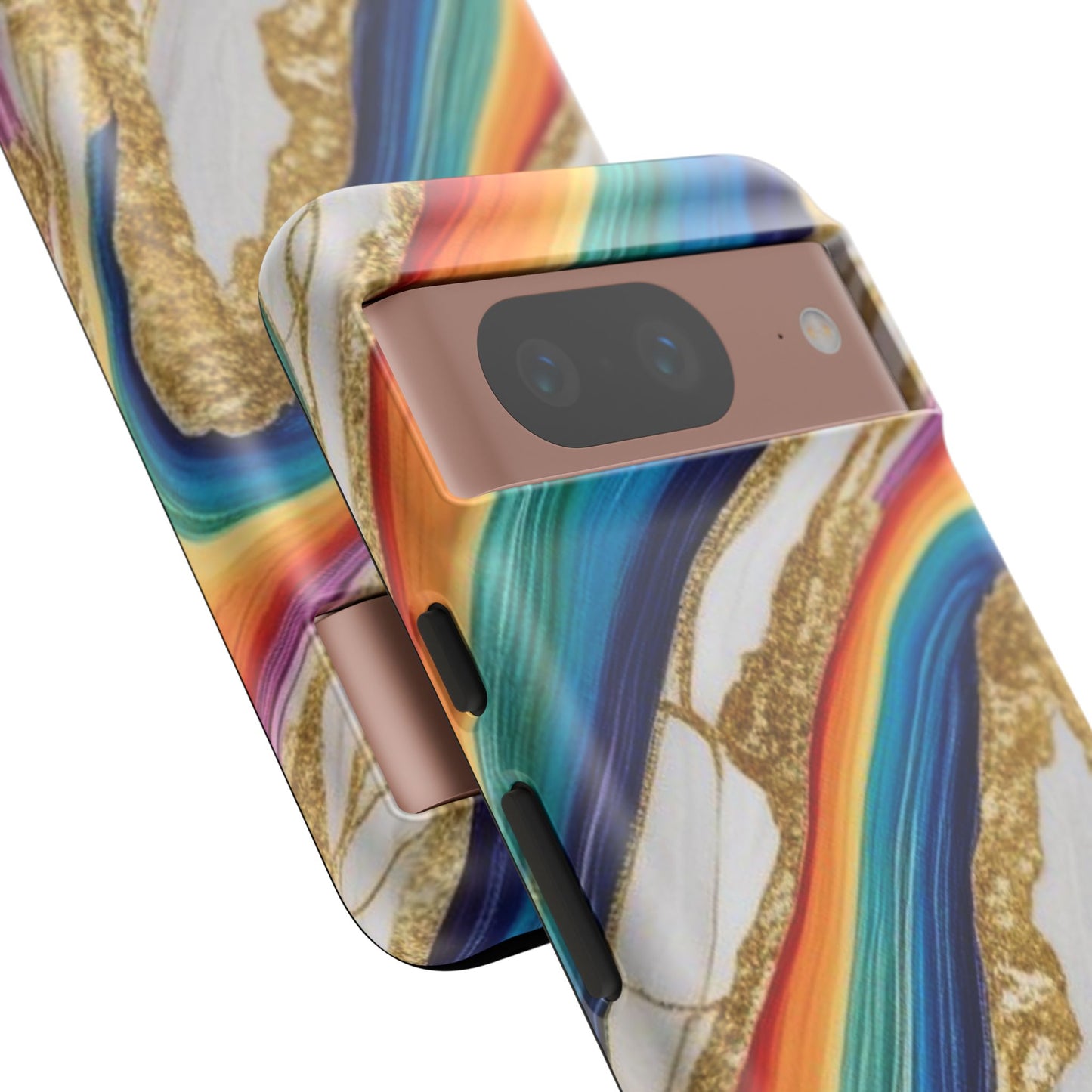 Colorful Marble Phone Case with Rainbow Design, Tough Phone Cover, Customizable Gift, Trendy Cell Accessories, Unique Style