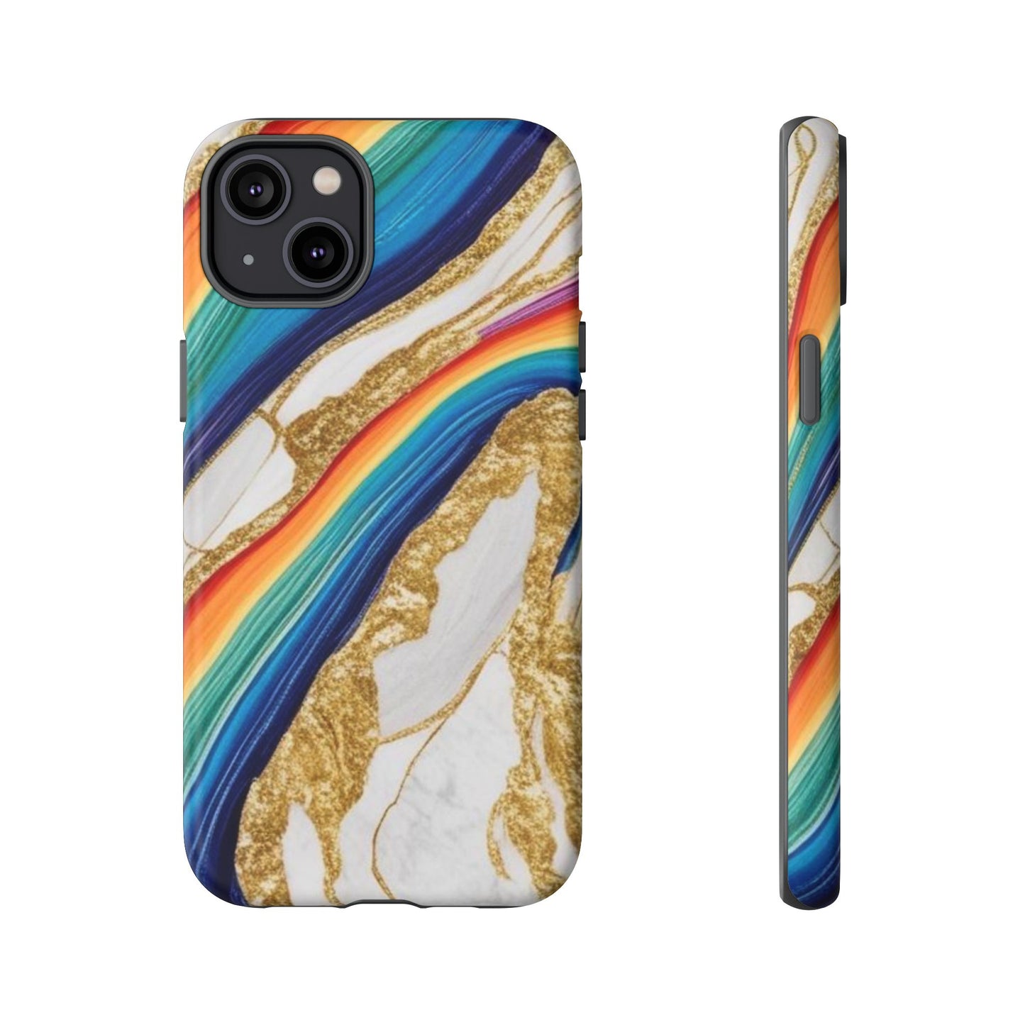 Colorful Marble Phone Case with Rainbow Design, Tough Phone Cover, Customizable Gift, Trendy Cell Accessories, Unique Style