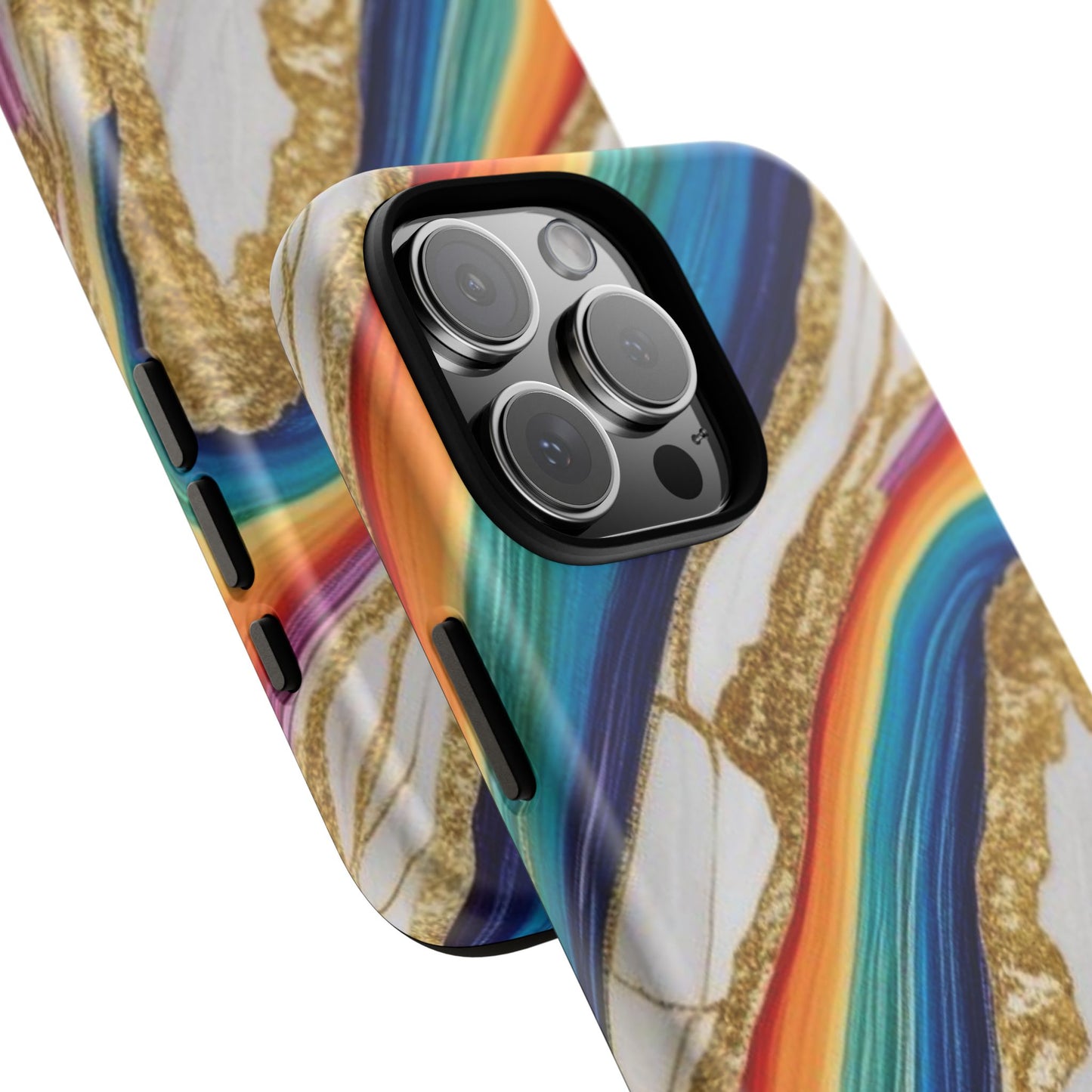 Colorful Marble Phone Case with Rainbow Design, Tough Phone Cover, Customizable Gift, Trendy Cell Accessories, Unique Style