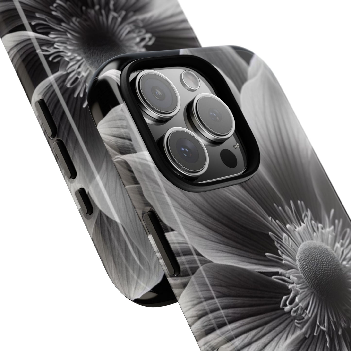 Floral Phone Case, Tough Cases with Elegant Black and White Flower Design, Unique Phone Accessories for Flower Lovers, Stylish Gift Idea,
