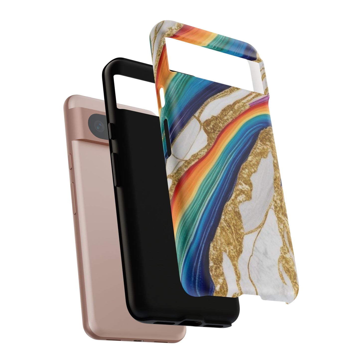 Colorful Marble Phone Case with Rainbow Design, Tough Phone Cover, Customizable Gift, Trendy Cell Accessories, Unique Style