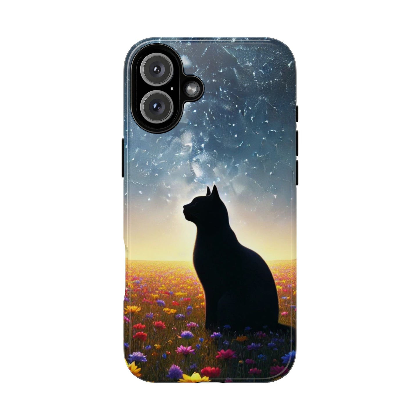 Cat Silhouette Phone Case | Floral Night Sky Design | Unique Gift, Cat Lover, Nature Lover, Birthday, Handmade