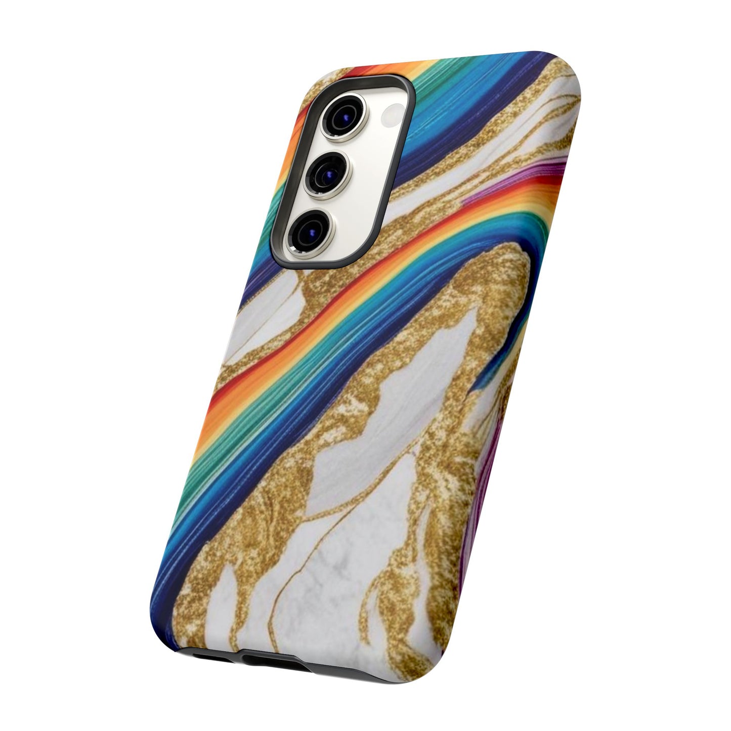 Colorful Marble Phone Case with Rainbow Design, Tough Phone Cover, Customizable Gift, Trendy Cell Accessories, Unique Style