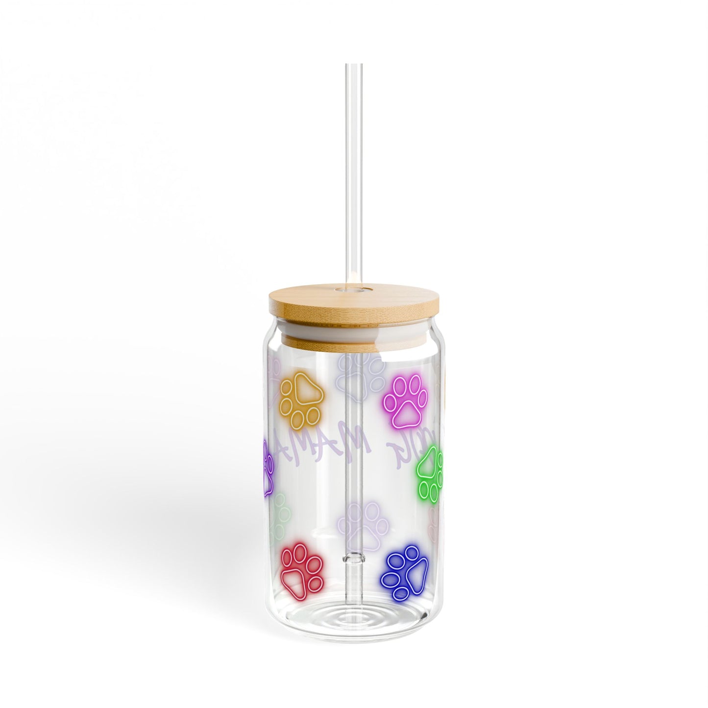 Dog Mama Sipper Glass, 16oz | Personalized Pet Lover Cup, Fun Colorful Paw Print Drinkware, Unique Gift for Dog Owners, Perfect for Dog Moms