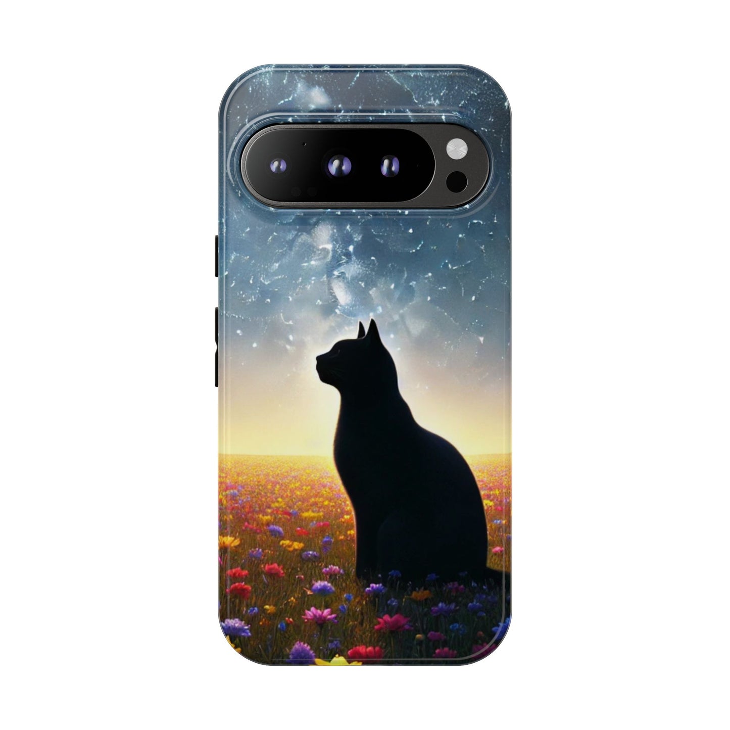 Cat Silhouette Phone Case | Floral Night Sky Design | Unique Gift, Cat Lover, Nature Lover, Birthday, Handmade