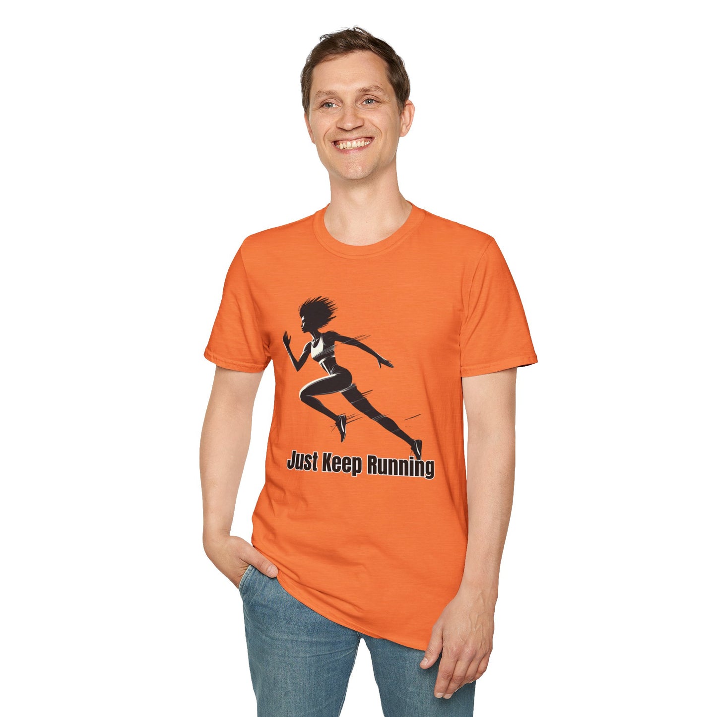 Motivational Running Tee, Unisex Softstyle T-Shirt for Athletes, Gift for Runners, Fitness Apparel, Just Keep Running Shirt