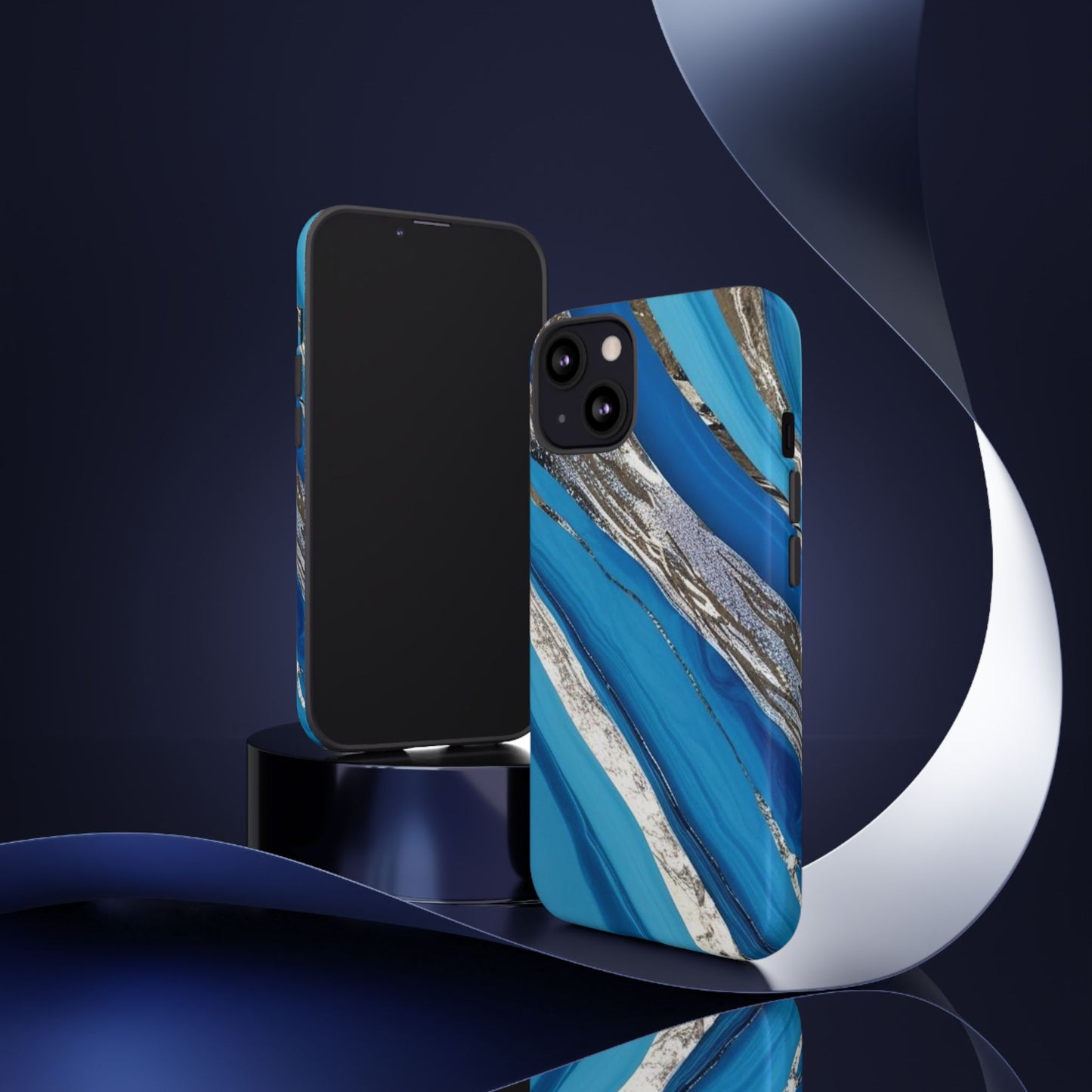 Marbled Phone Case - Tough Cases, Stylish Protection, Blue and Gold, Gift for Tech Lovers, Perfect for Birthdays and Anniversaries