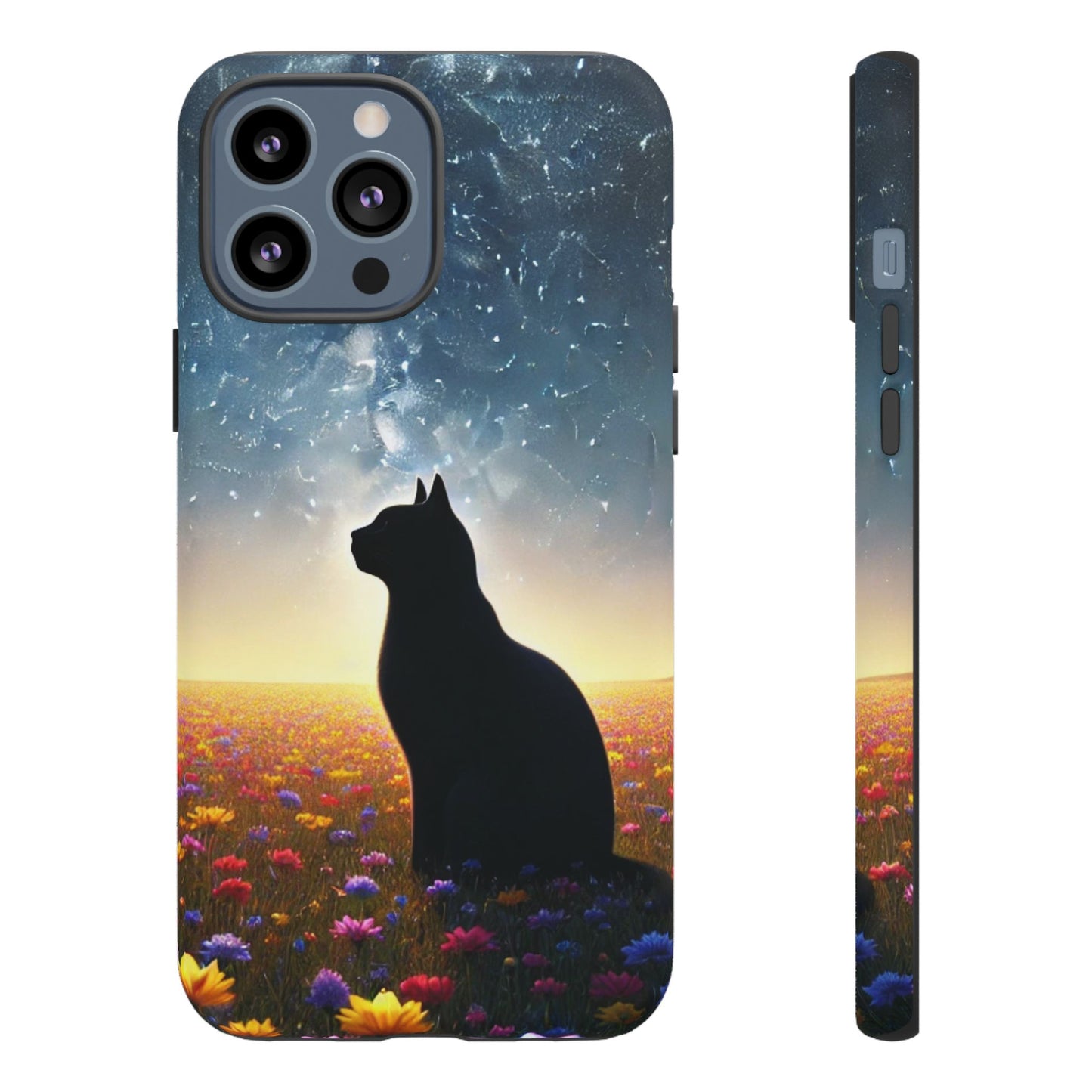 Cat Silhouette Phone Case | Floral Night Sky Design | Unique Gift, Cat Lover, Nature Lover, Birthday, Handmade