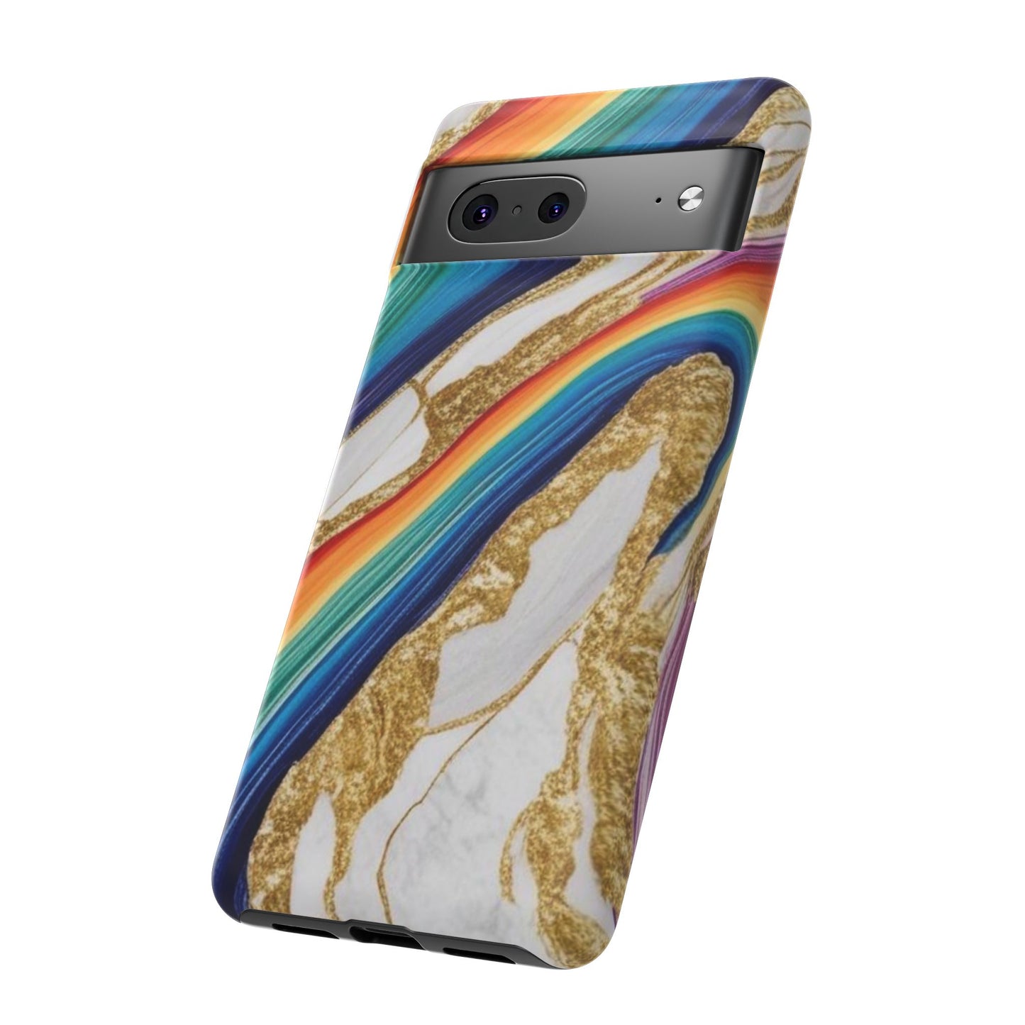 Colorful Marble Phone Case with Rainbow Design, Tough Phone Cover, Customizable Gift, Trendy Cell Accessories, Unique Style