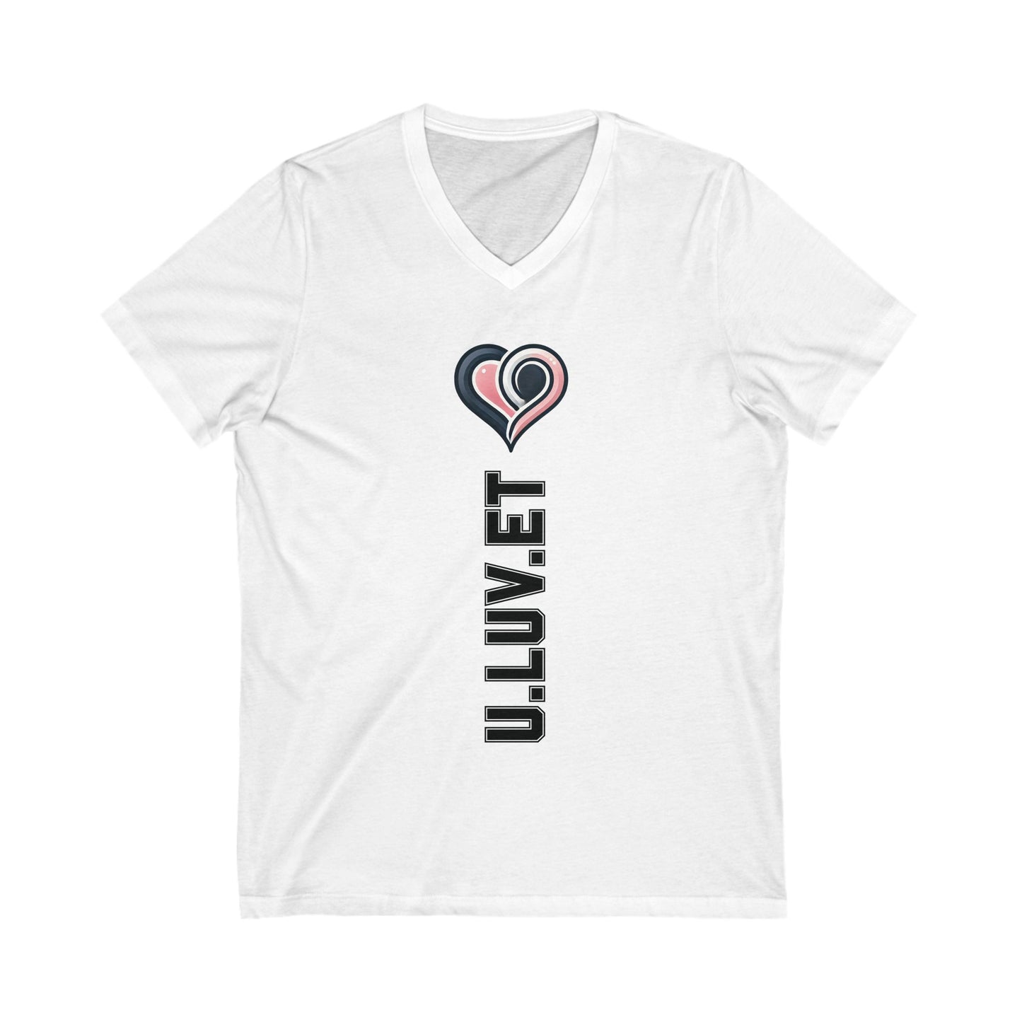 Heartfelt Love V-Neck Tee | Unisex Jersey Short Sleeve Shirt | Perfect for Valentine's, Anniversaries, Casual Wear, Gifts