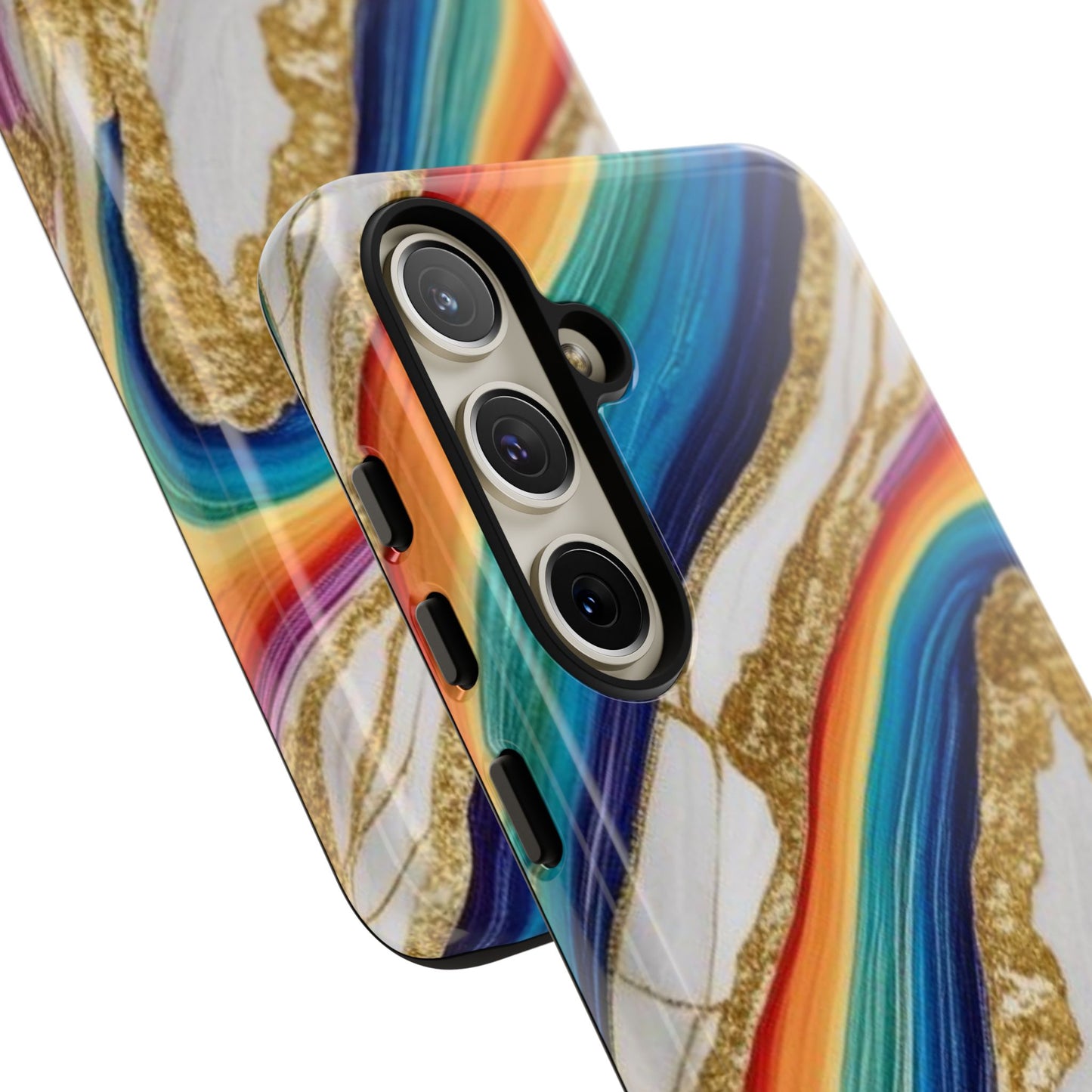 Colorful Marble Phone Case with Rainbow Design, Tough Phone Cover, Customizable Gift, Trendy Cell Accessories, Unique Style