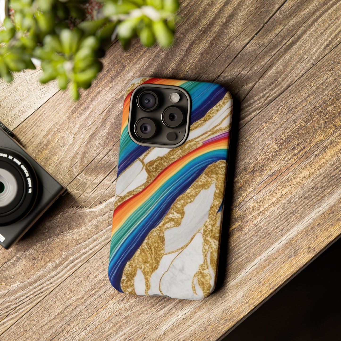 Colorful Marble Phone Case with Rainbow Design, Tough Phone Cover, Customizable Gift, Trendy Cell Accessories, Unique Style