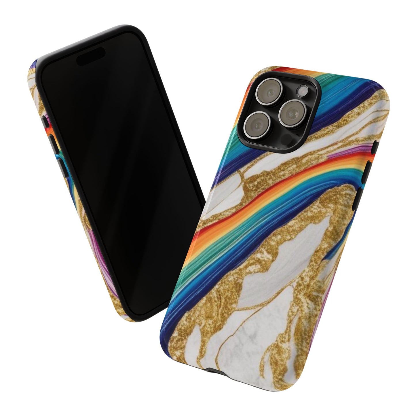 Colorful Marble Phone Case with Rainbow Design, Tough Phone Cover, Customizable Gift, Trendy Cell Accessories, Unique Style