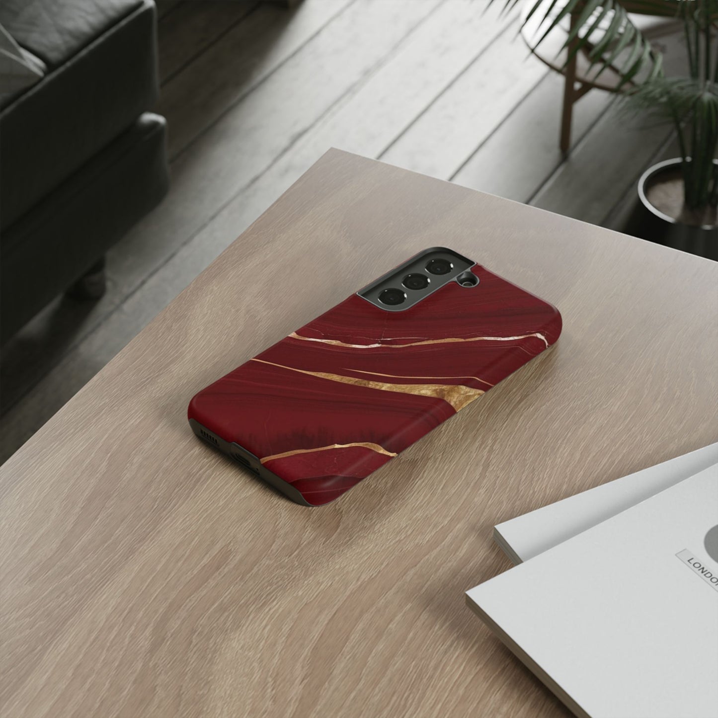 Elegant Red Marble Phone Case - Tough Cases, Stylish Phone Cover, Gift for Her, Luxe Cellphone Protection, Modern Accessories