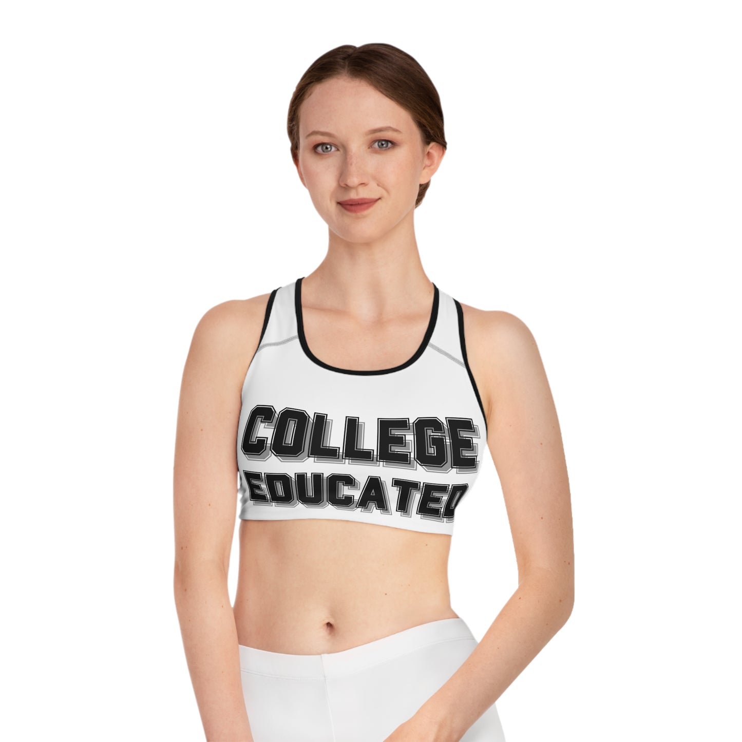 College Educated Sports Bra, Workout Top for Athletes, Cute Fitness Bra, College Pride Apparel, Gift for Graduates, Activewear