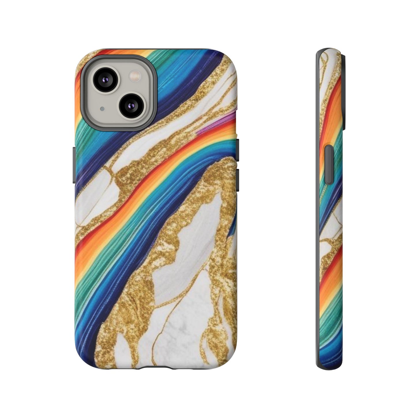 Colorful Marble Phone Case with Rainbow Design, Tough Phone Cover, Customizable Gift, Trendy Cell Accessories, Unique Style