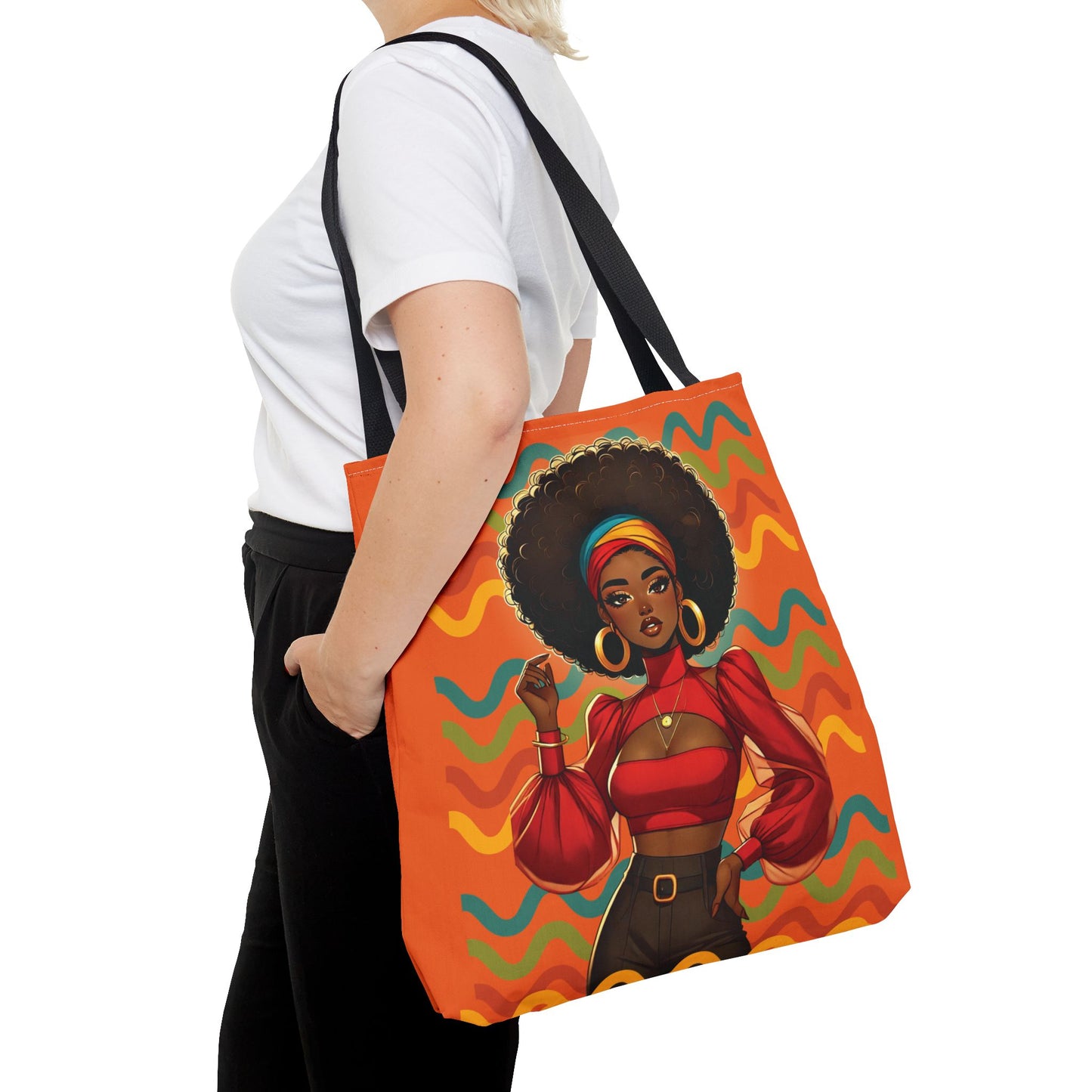 Afro Diva Fashion Tote Bag — Bold Retro Orange Art Print