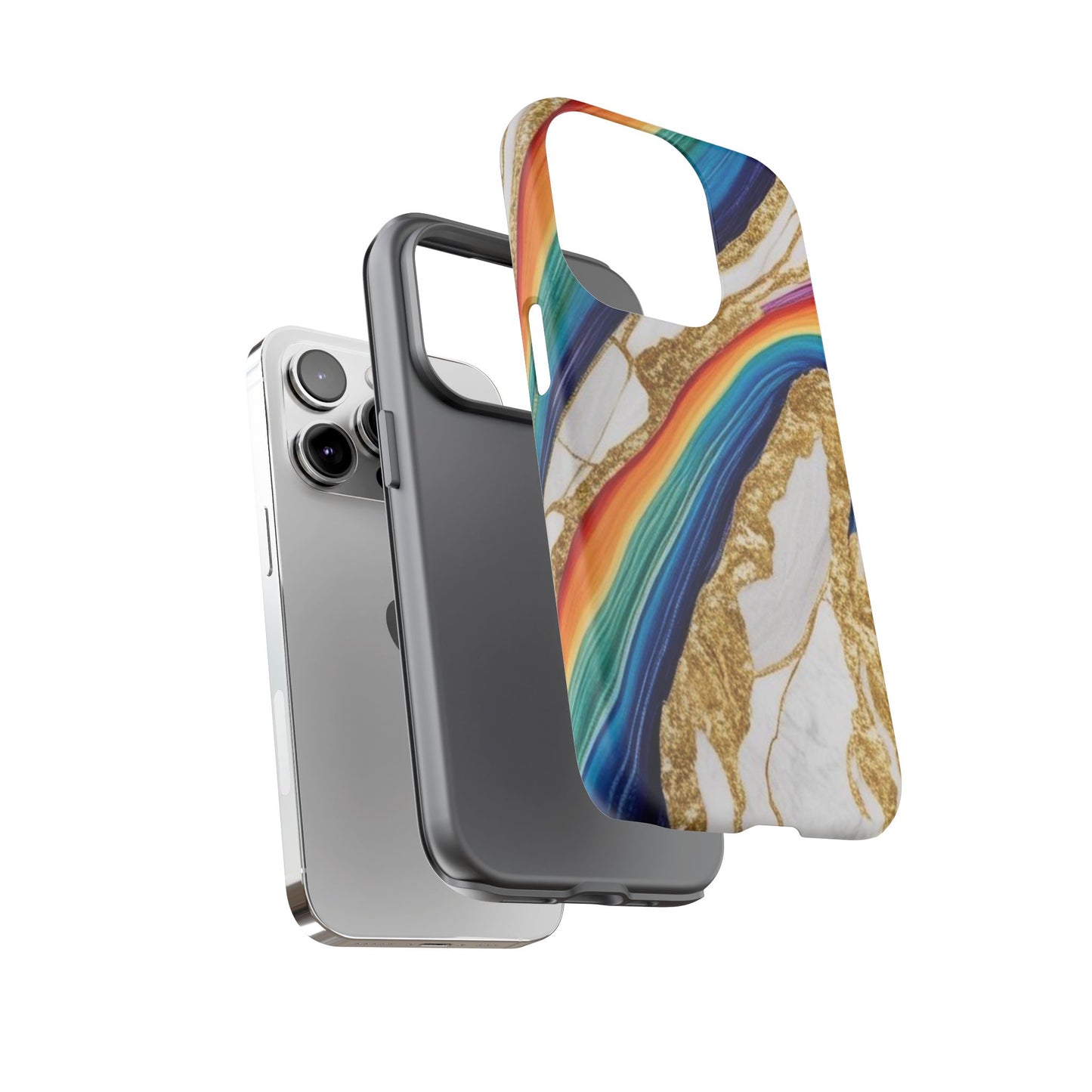 Colorful Marble Phone Case with Rainbow Design, Tough Phone Cover, Customizable Gift, Trendy Cell Accessories, Unique Style