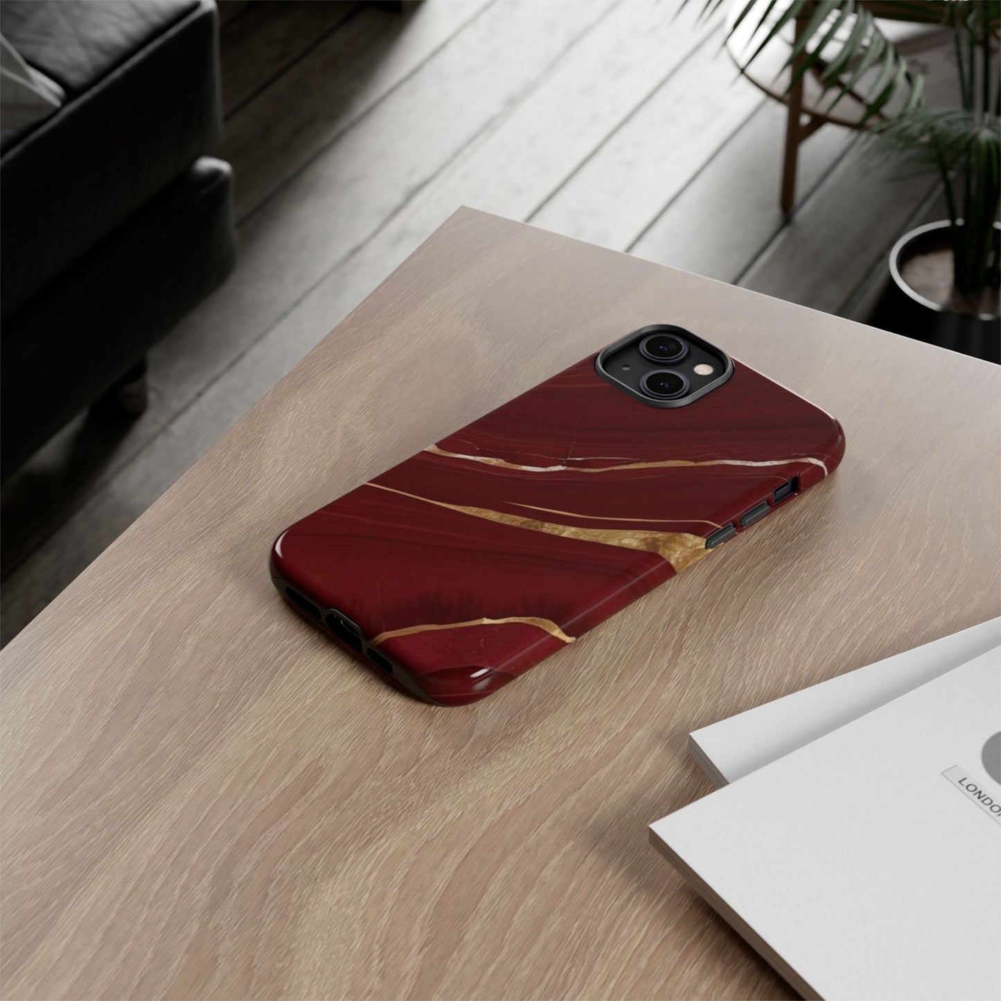 Elegant Red Marble Phone Case - Tough Cases, Stylish Phone Cover, Gift for Her, Luxe Cellphone Protection, Modern Accessories
