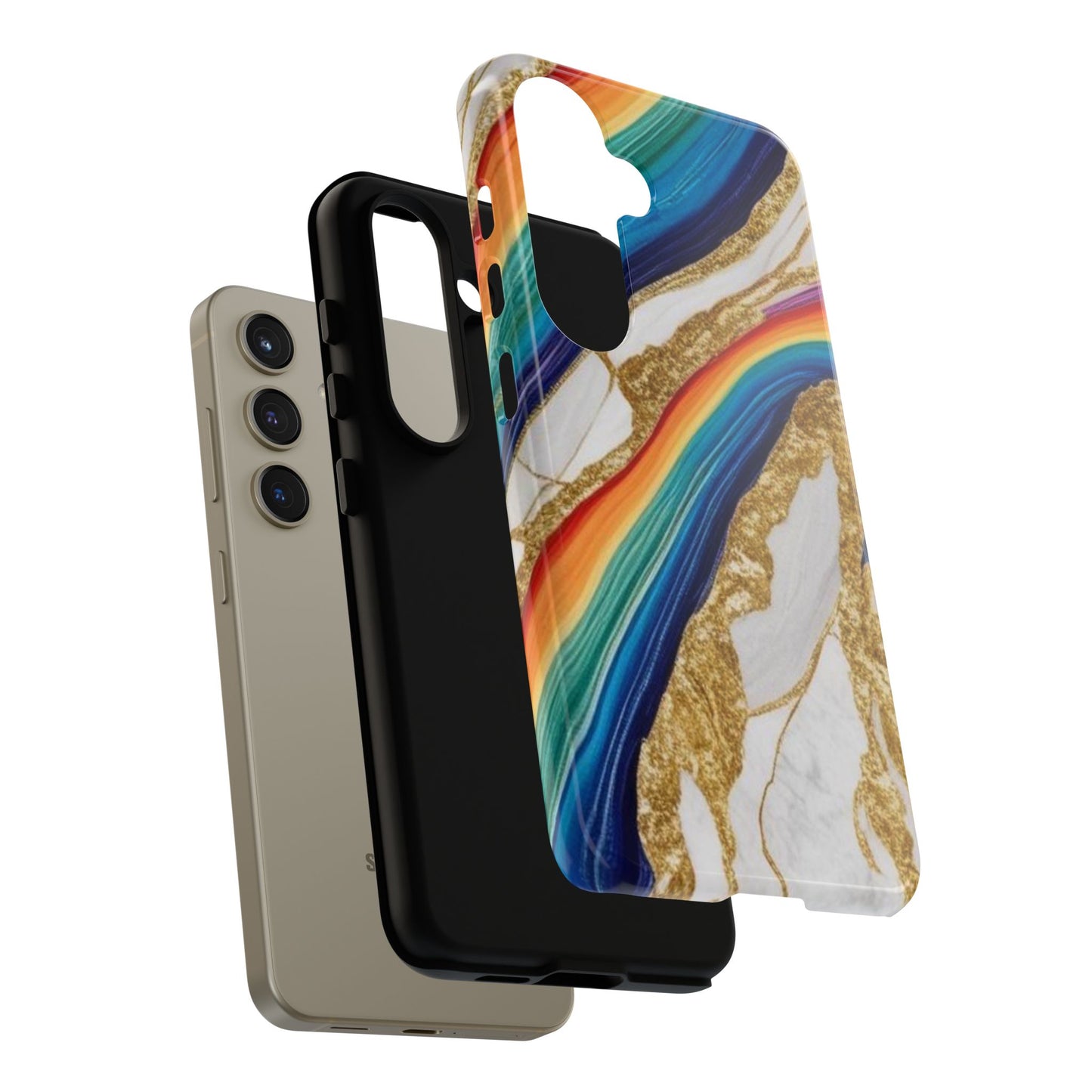 Colorful Marble Phone Case with Rainbow Design, Tough Phone Cover, Customizable Gift, Trendy Cell Accessories, Unique Style