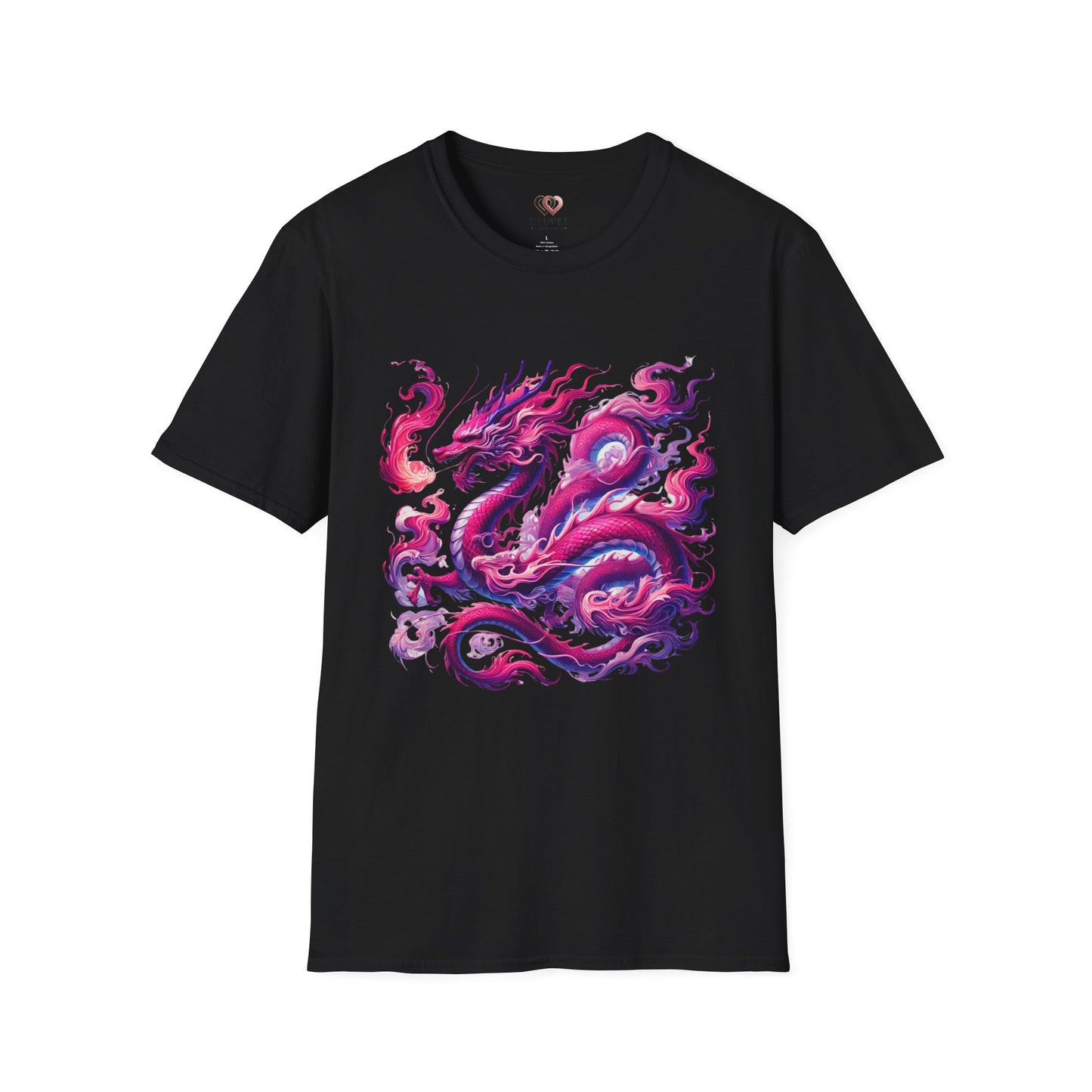 Pink Dragon Unisex Softstyle T-Shirt, Dragon Lover Tee, Mythical Creature Shirt, Fantasy Graphic Top, Cute Magical Animal Apparel