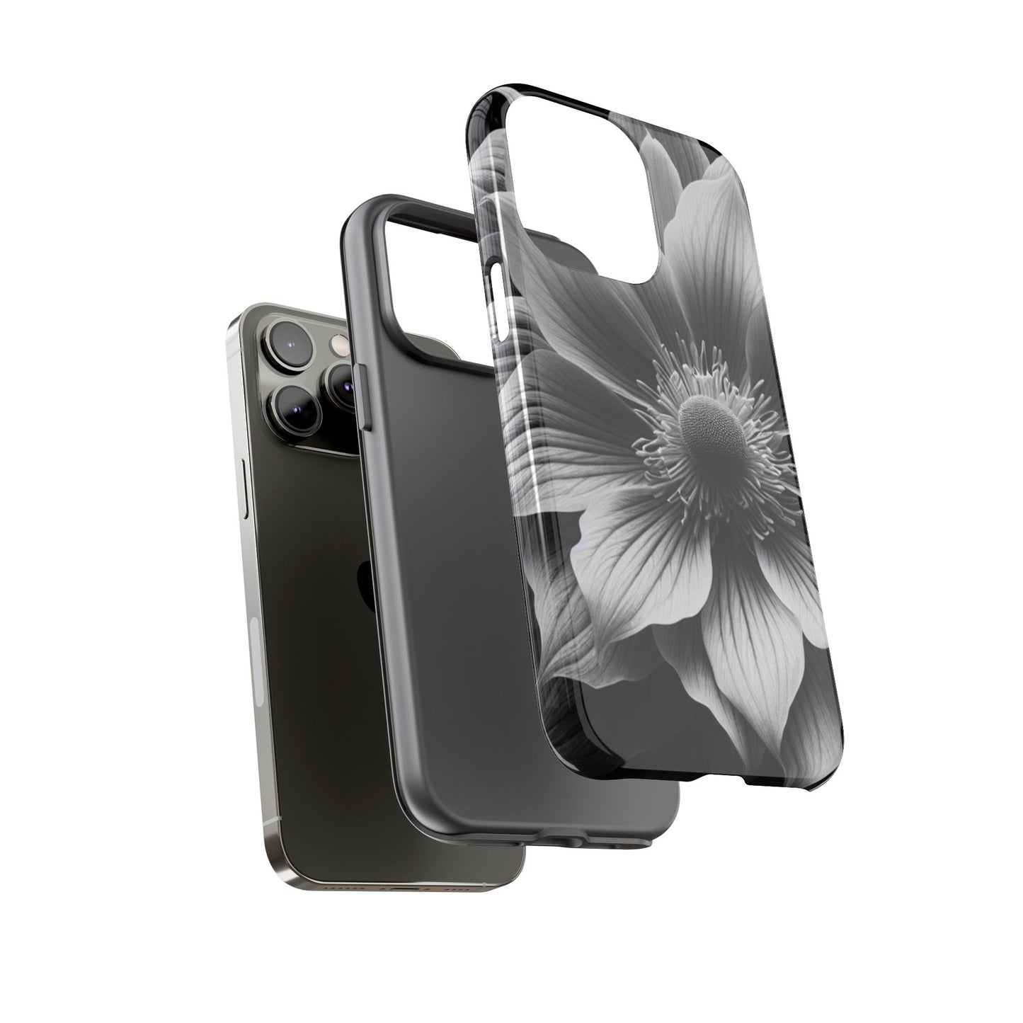 Floral Phone Case, Tough Cases with Elegant Black and White Flower Design, Unique Phone Accessories for Flower Lovers, Stylish Gift Idea,
