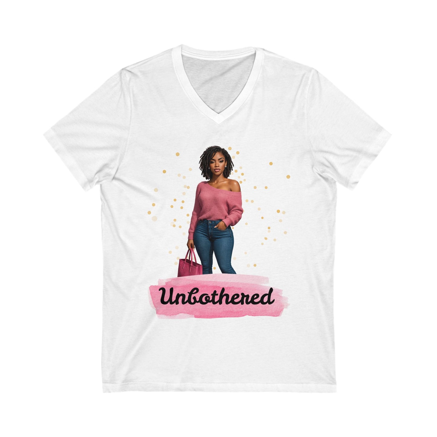Casual Outings Unisex Jersey Tee, V-Neck Shirt for Self-Care Days, Gifts for Her, Confidence Wear, Comfortable Top for Any Occasion