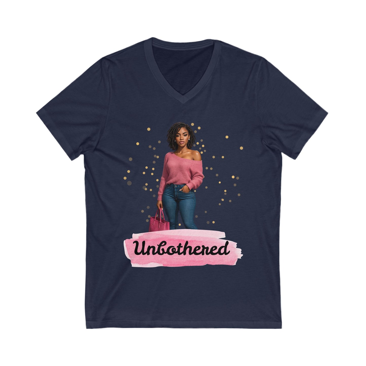 Casual Outings Unisex Jersey Tee, V-Neck Shirt for Self-Care Days, Gifts for Her, Confidence Wear, Comfortable Top for Any Occasion