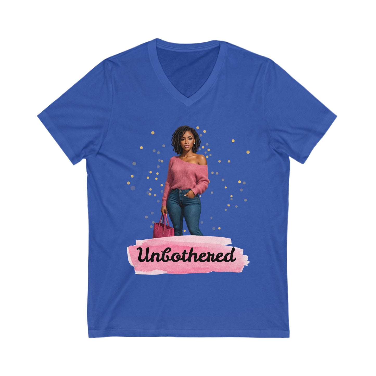 Casual Outings Unisex Jersey Tee, V-Neck Shirt for Self-Care Days, Gifts for Her, Confidence Wear, Comfortable Top for Any Occasion