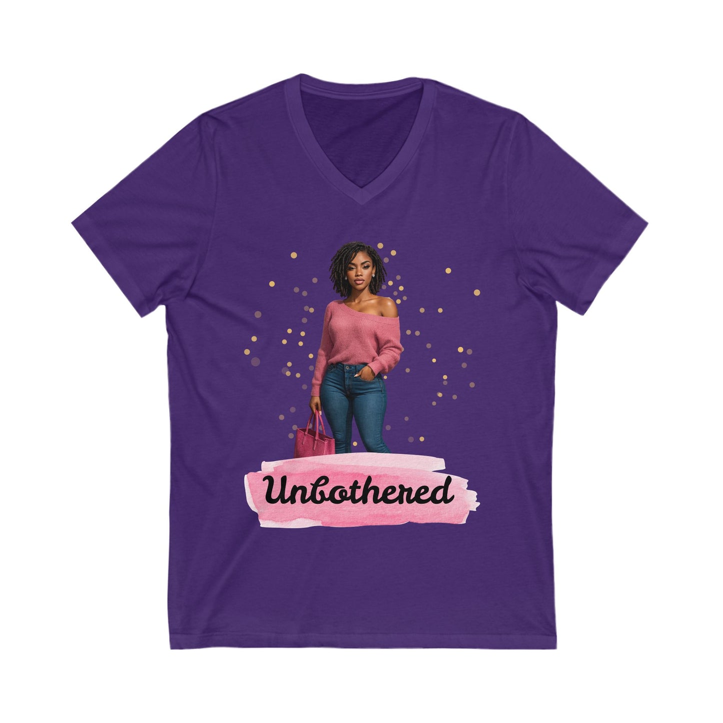 Casual Outings Unisex Jersey Tee, V-Neck Shirt for Self-Care Days, Gifts for Her, Confidence Wear, Comfortable Top for Any Occasion