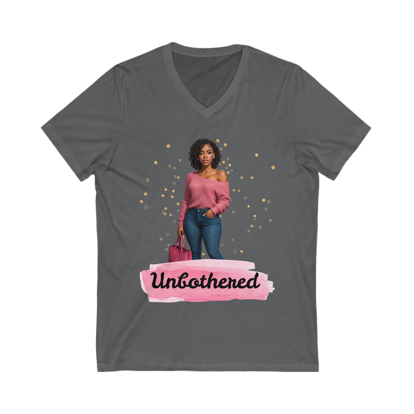 Casual Outings Unisex Jersey Tee, V-Neck Shirt for Self-Care Days, Gifts for Her, Confidence Wear, Comfortable Top for Any Occasion