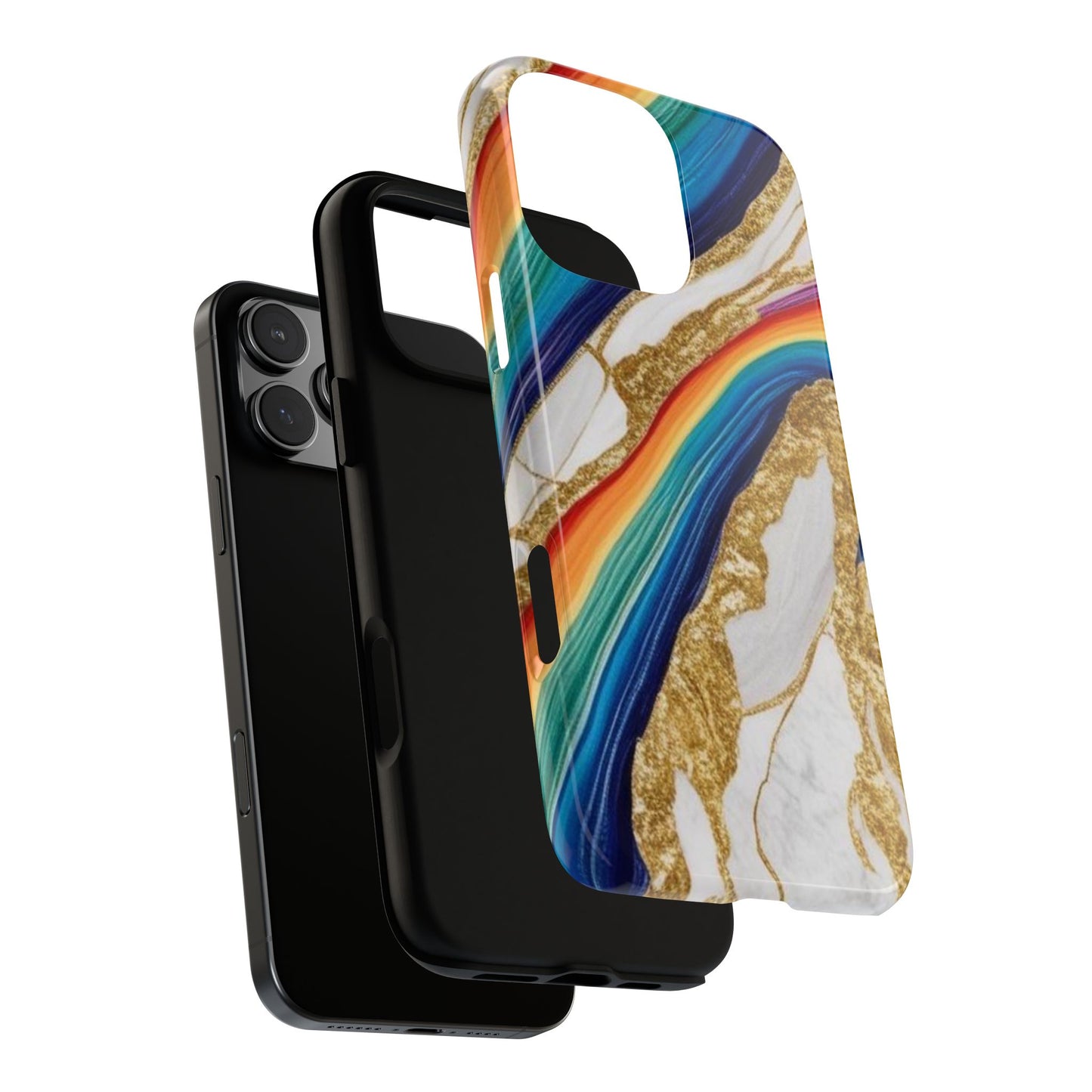 Colorful Marble Phone Case with Rainbow Design, Tough Phone Cover, Customizable Gift, Trendy Cell Accessories, Unique Style