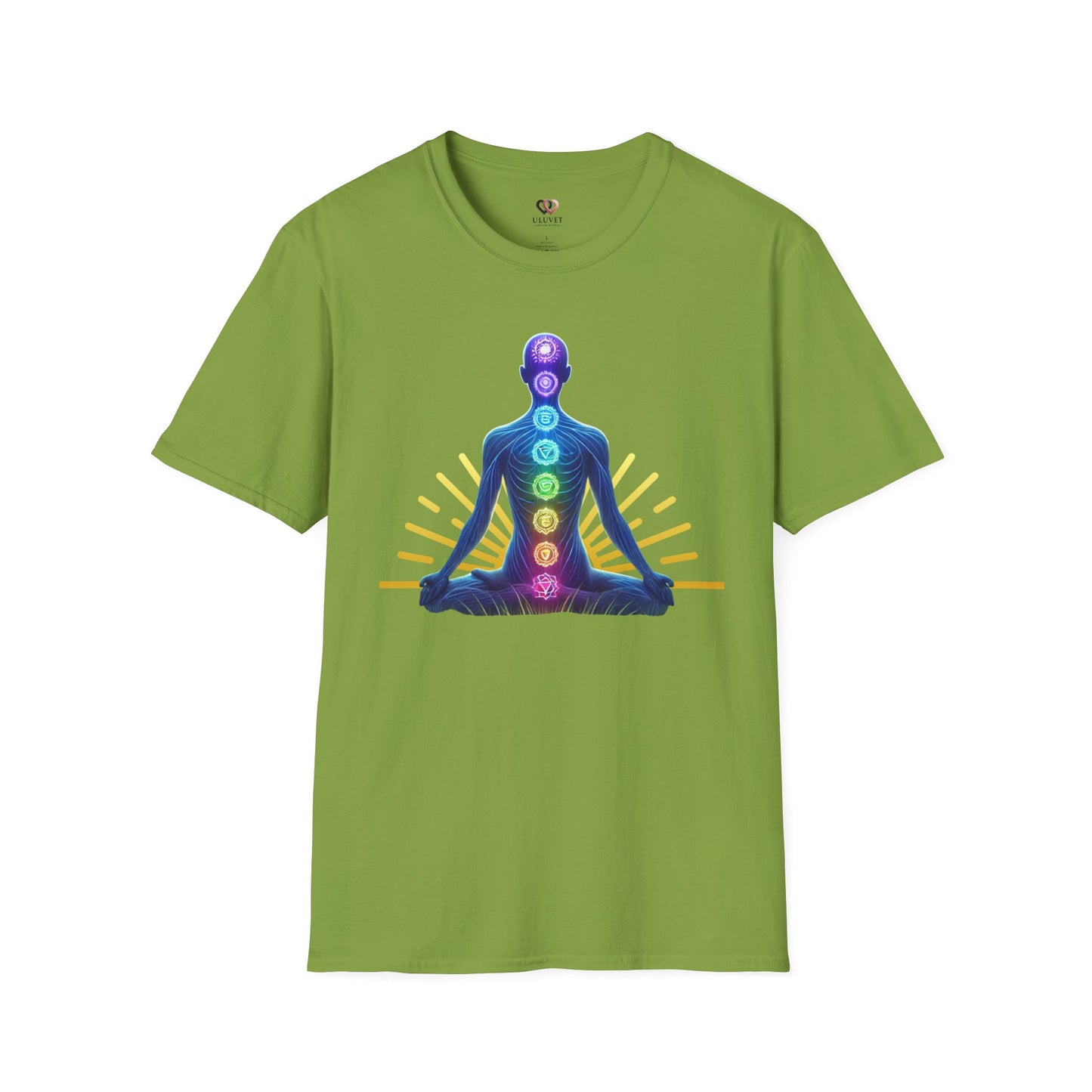 Chakra Meditation T-Shirt, Unisex Softstyle Tee, Spiritual Gift, Yoga Apparel, Mindfulness Shirt, Chakra Energy Design