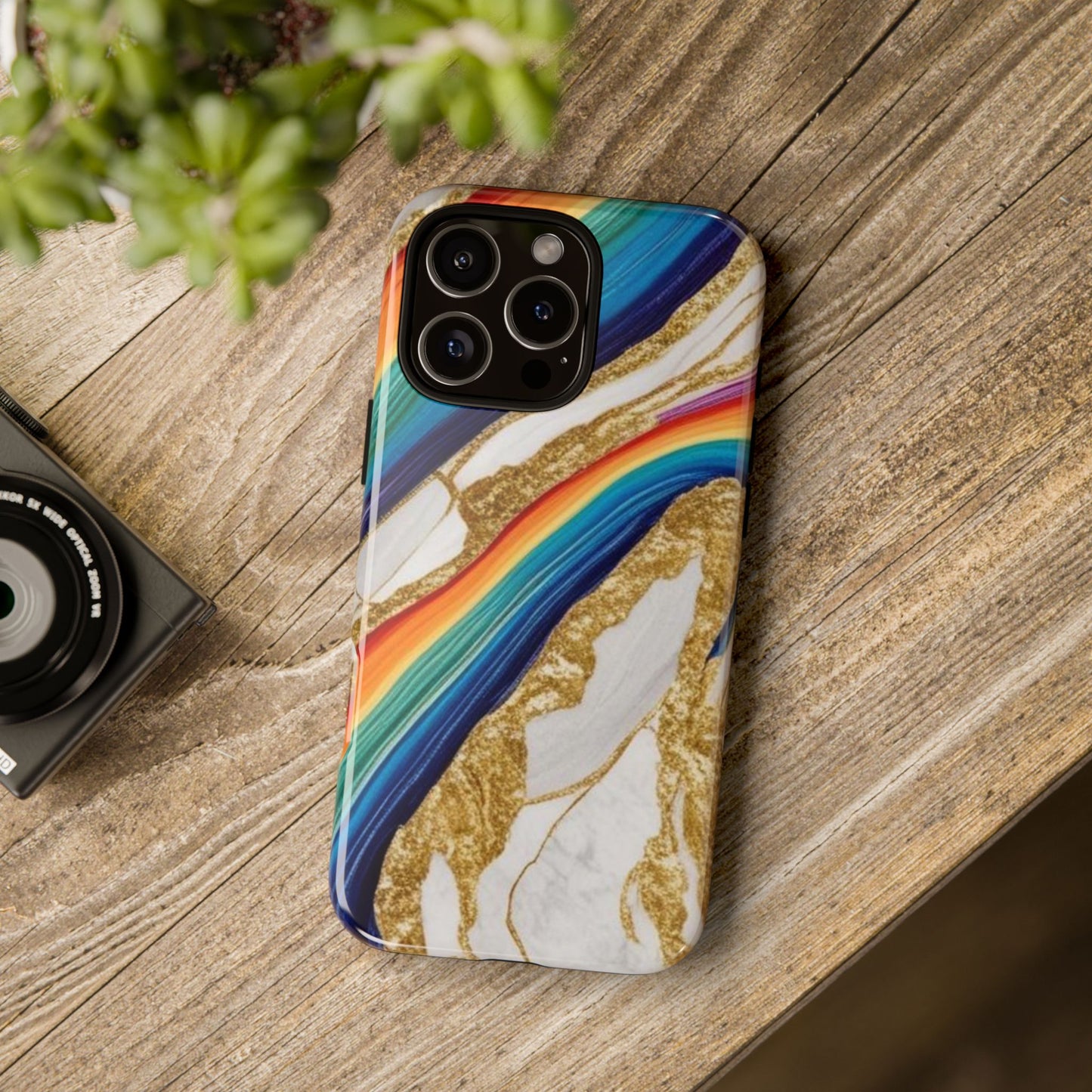 Colorful Marble Phone Case with Rainbow Design, Tough Phone Cover, Customizable Gift, Trendy Cell Accessories, Unique Style