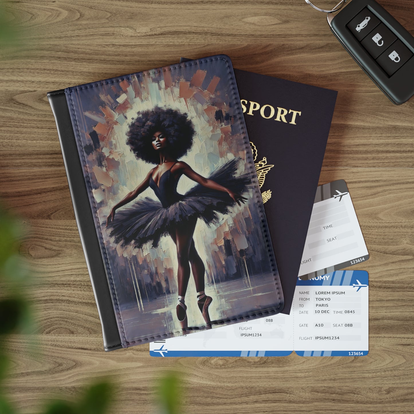 Ballerina Afro Passport Cover Artistic Black Swan Travel Wallet