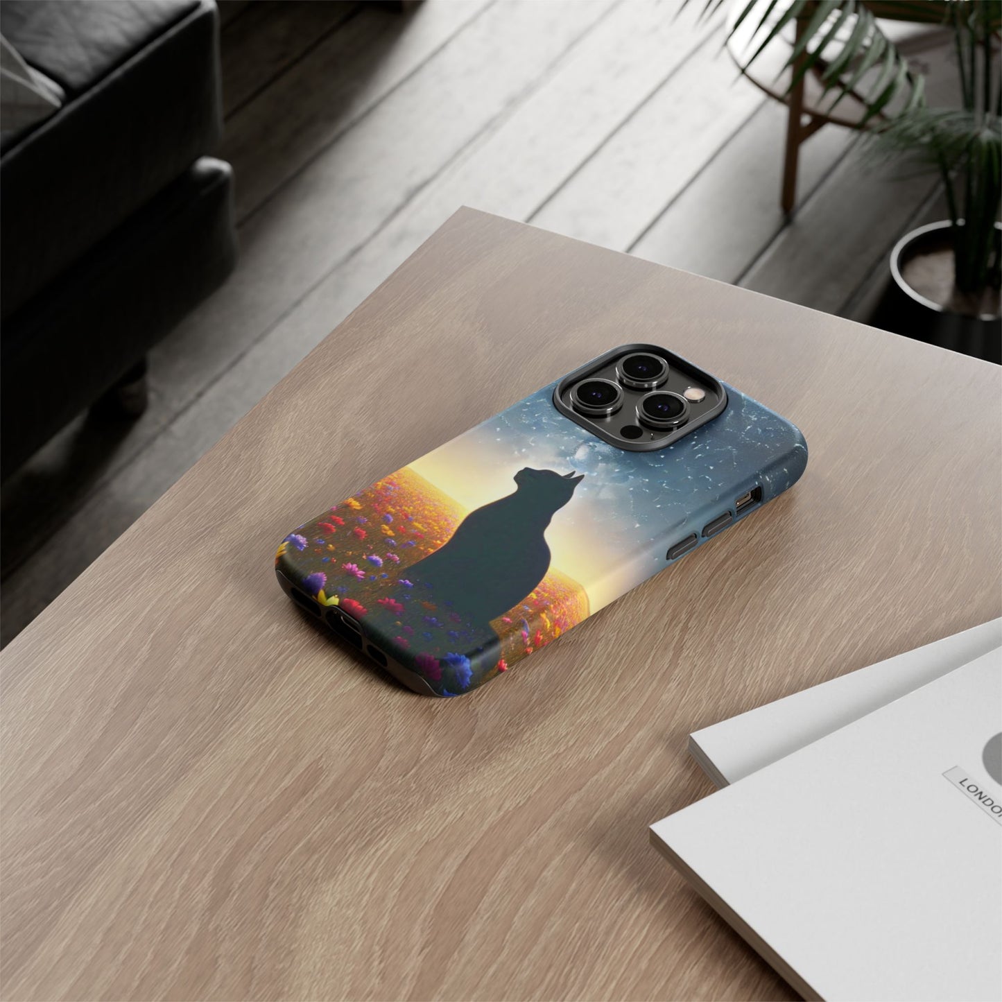 Cat Silhouette Phone Case | Floral Night Sky Design | Unique Gift, Cat Lover, Nature Lover, Birthday, Handmade