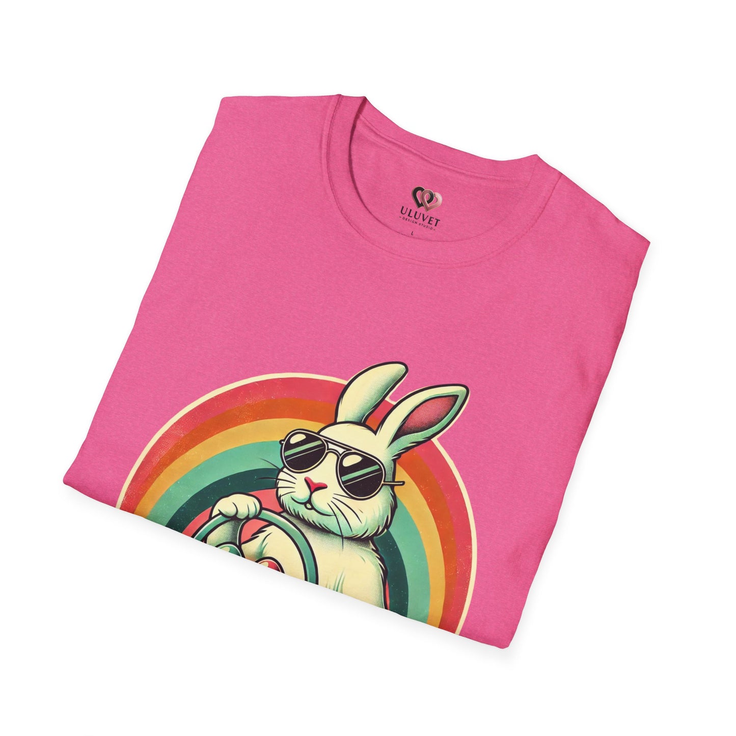 Retro Bunny Easter T-Shirt, Cute Rabbit Graphic Tee for Spring Celebrations, Unisex Softstyle Shirt, Perfect for Easter and Brunch, Fun Gift