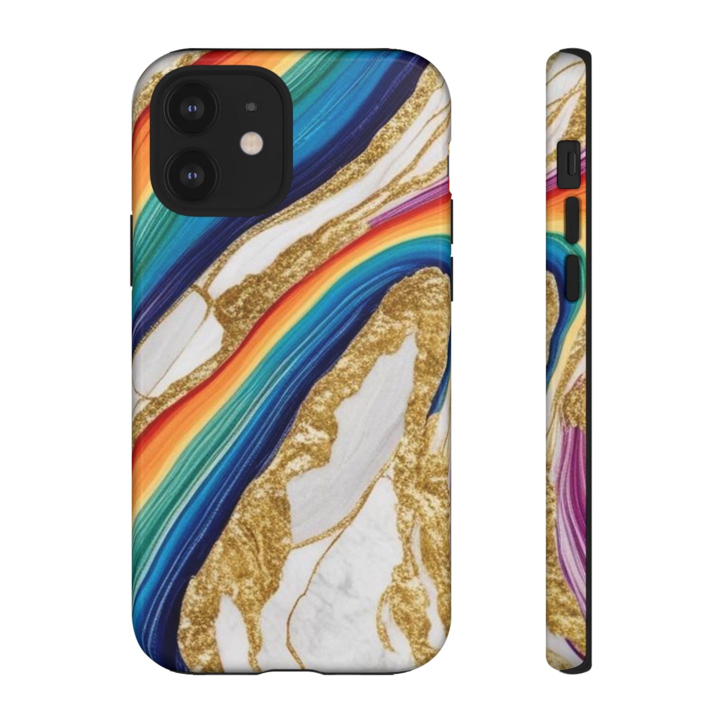 Colorful Marble Phone Case with Rainbow Design, Tough Phone Cover, Customizable Gift, Trendy Cell Accessories, Unique Style