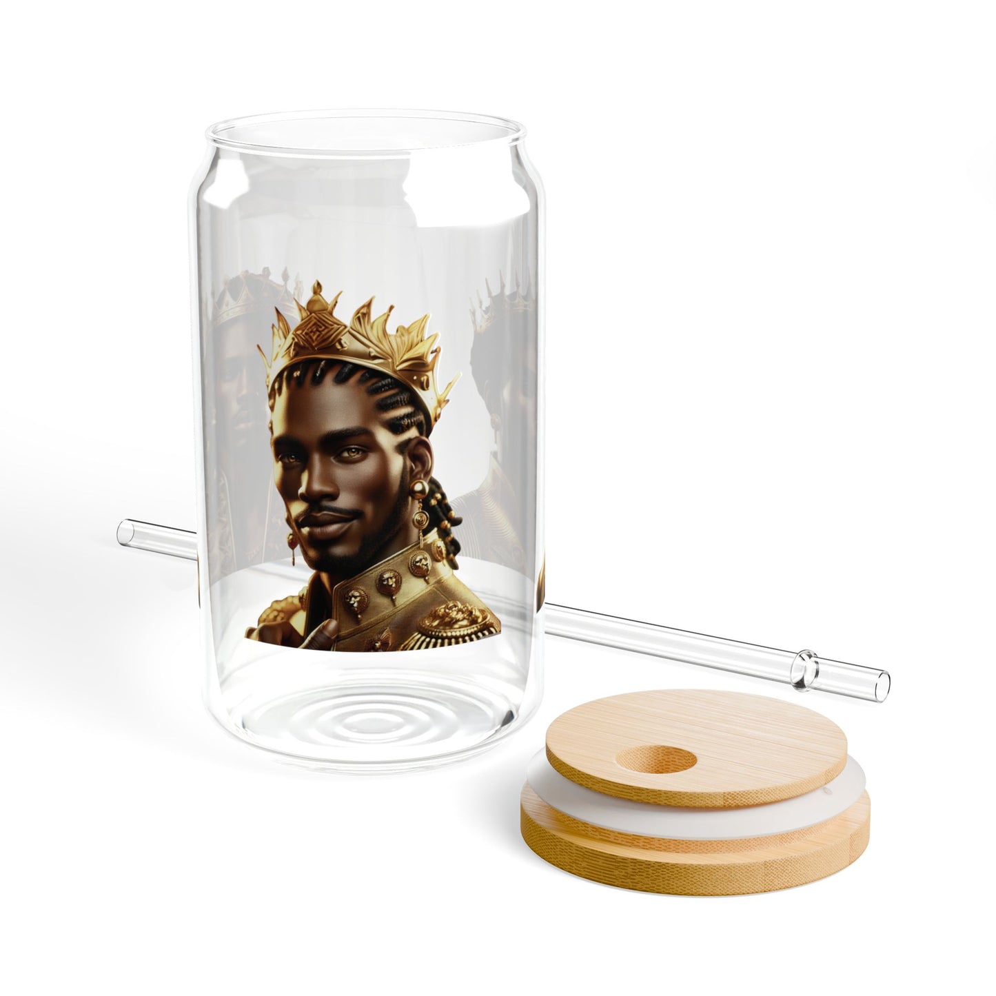 Sipper Glass, 16oz with Royal King Design, Unique Mug for Celebratory Events, Gift for Tea Lovers, Personality Drinkware, Stylish Hydration