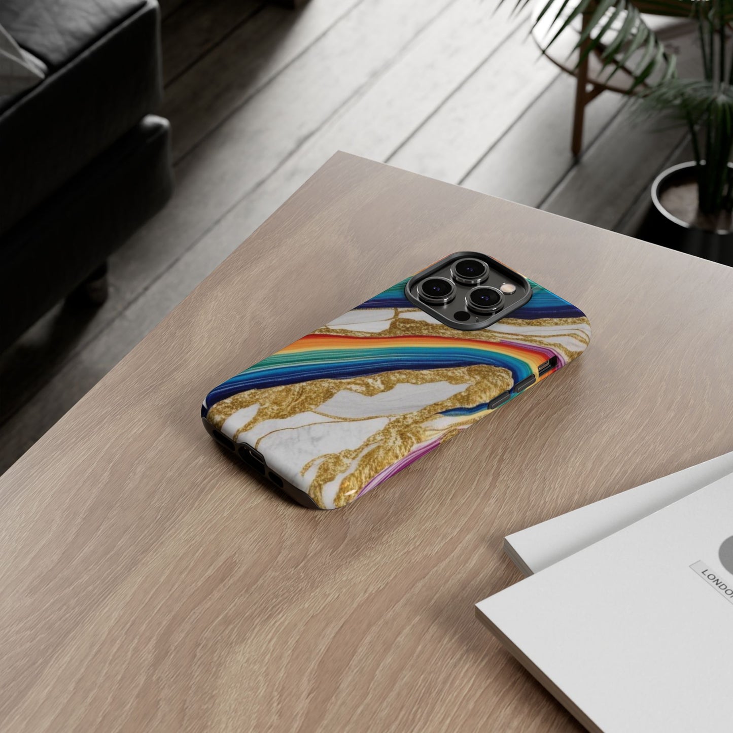 Colorful Marble Phone Case with Rainbow Design, Tough Phone Cover, Customizable Gift, Trendy Cell Accessories, Unique Style