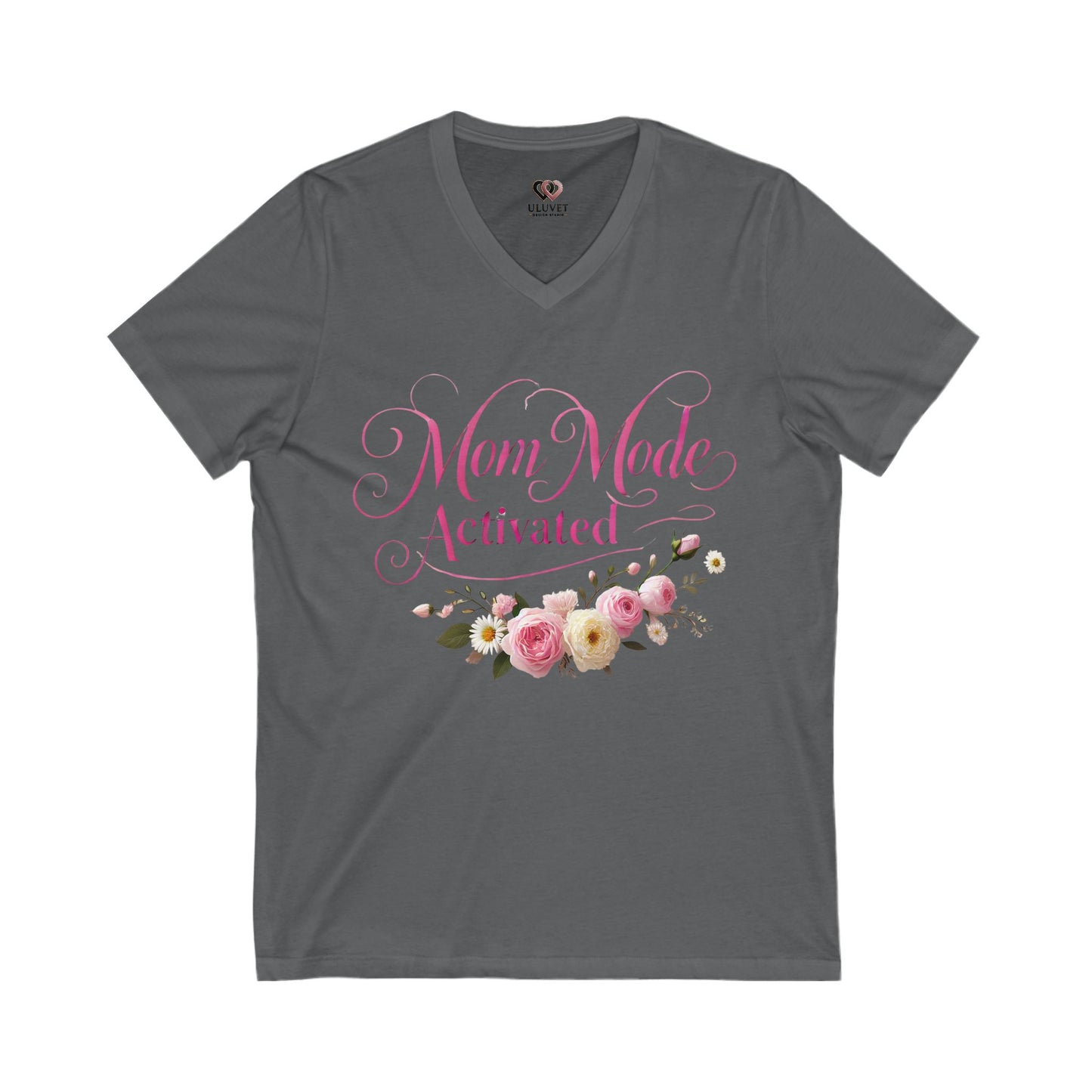 Mom Mode Activated V-Neck Tee, Perfect Gift for Moms, Mother's Day, Casual Wear, Floral Design, Everyday Comfort